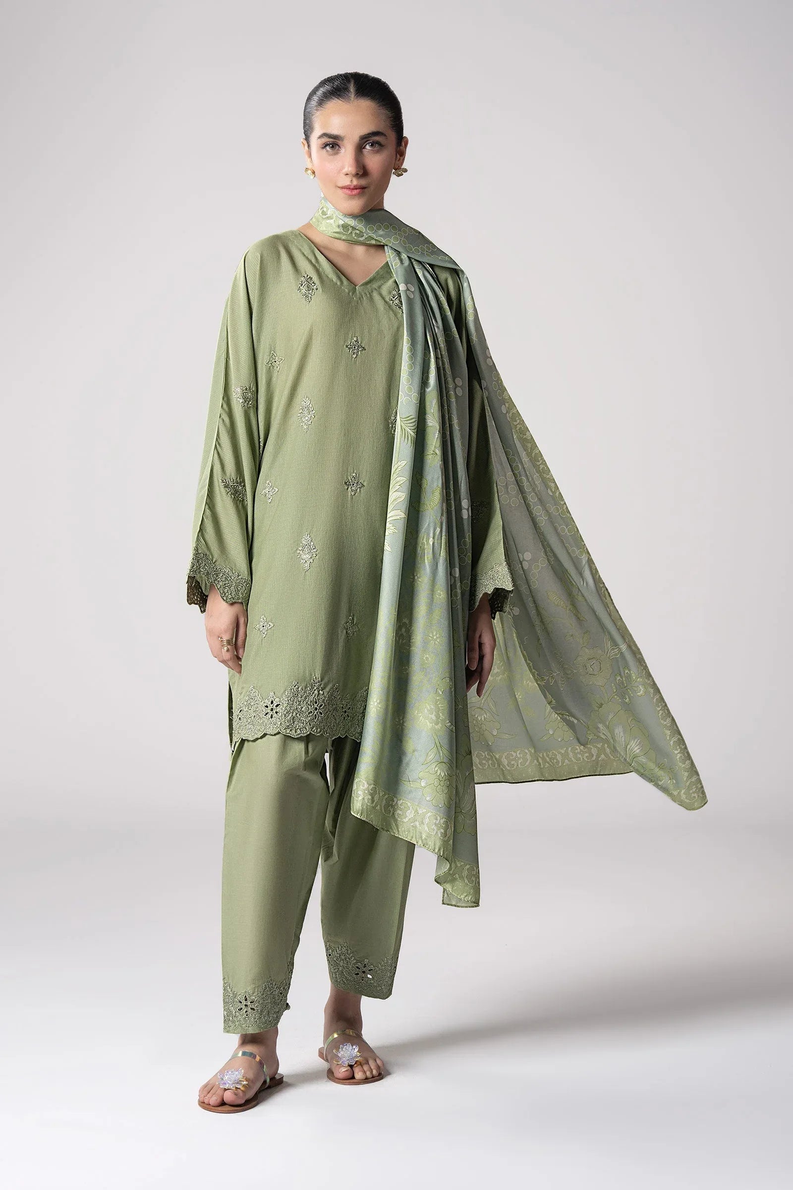 Maria B | Basics RTW | 3 Pc Embroidered Lurex Stripe Suit | MB-CS25-143 - Rang-e-Khaas