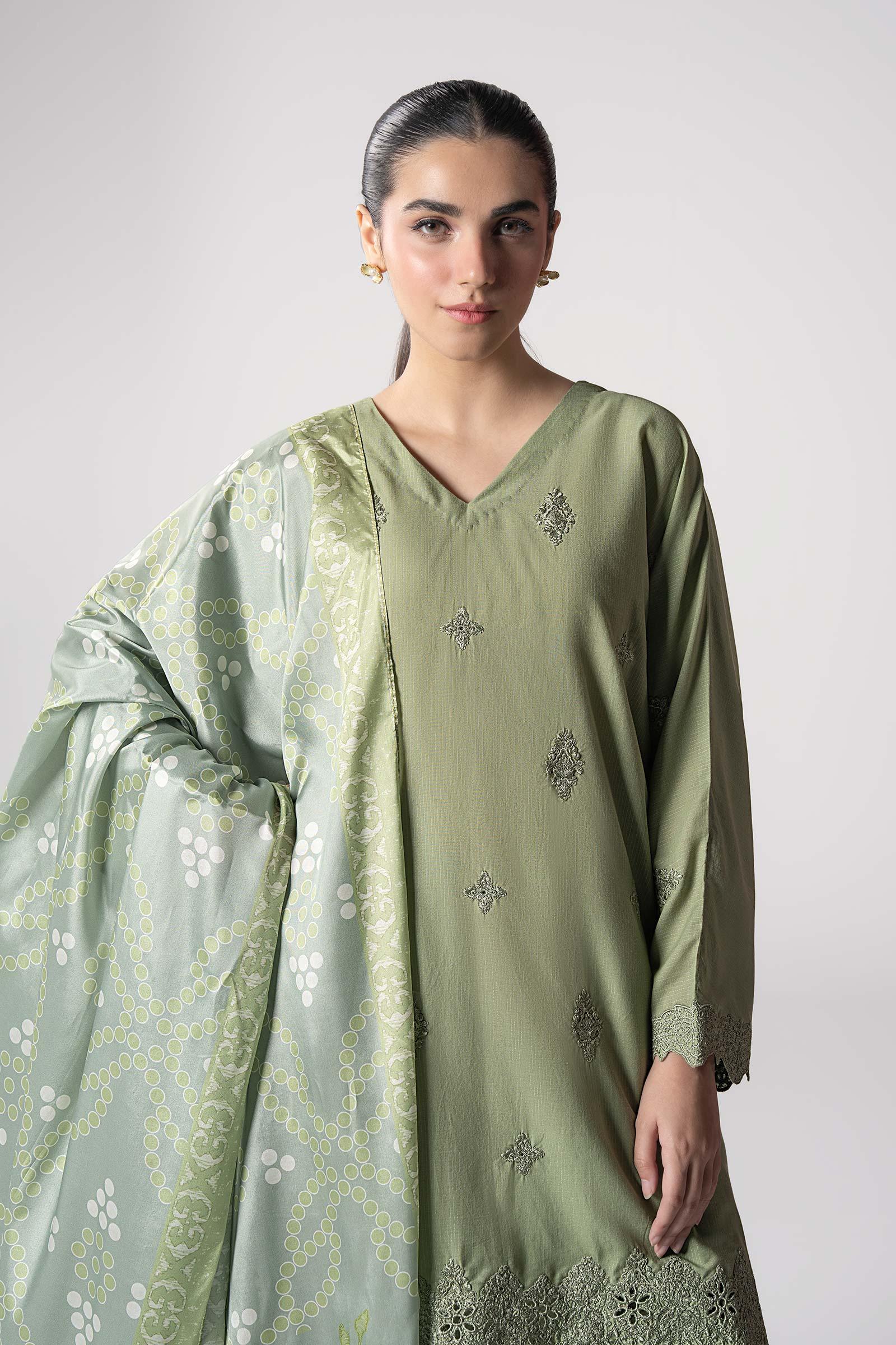 Maria B | Basics RTW | 3 Pc Embroidered Lurex Stripe Suit | MB-CS25-143 - Rang-e-Khaas