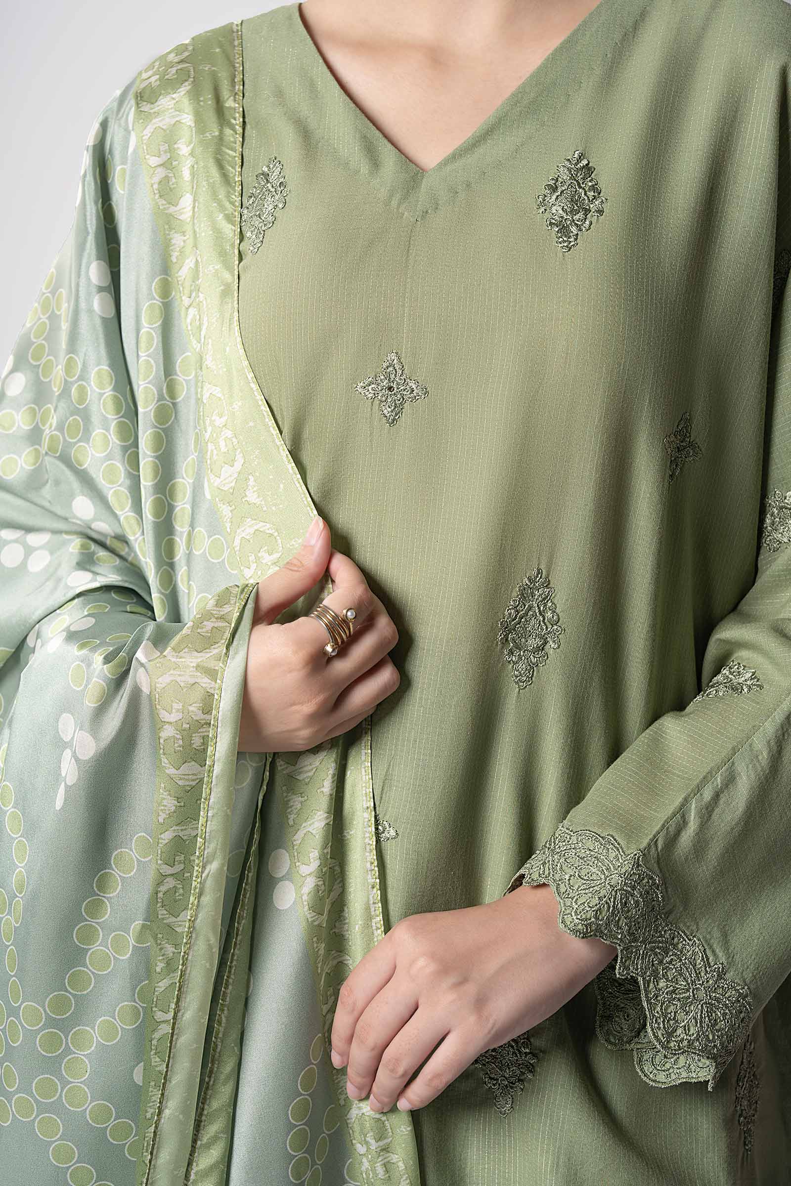 Maria B | Basics RTW | 3 Pc Embroidered Lurex Stripe Suit | MB-CS25-143 - Rang-e-Khaas