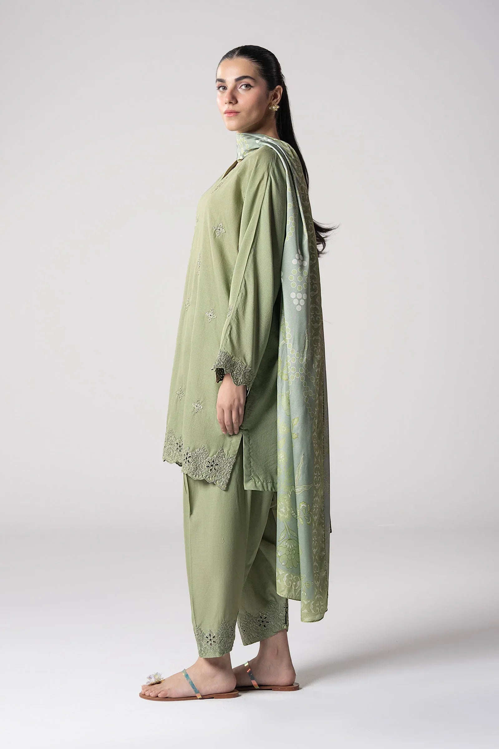 Maria B | Basics RTW | 3 Pc Embroidered Lurex Stripe Suit | MB-CS25-143 - Rang-e-Khaas