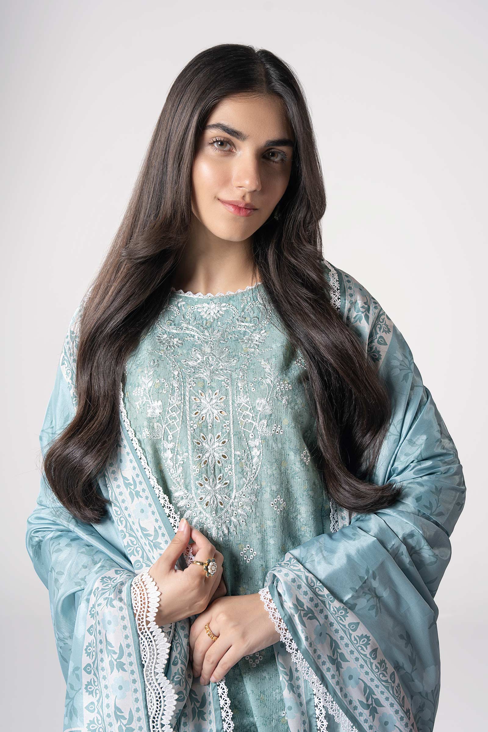 Maria B | Basics RTW | 3 Pc Embroidered Mesh Lurex Dots Suit | MB-CS25-142 - Rang-e-Khaas