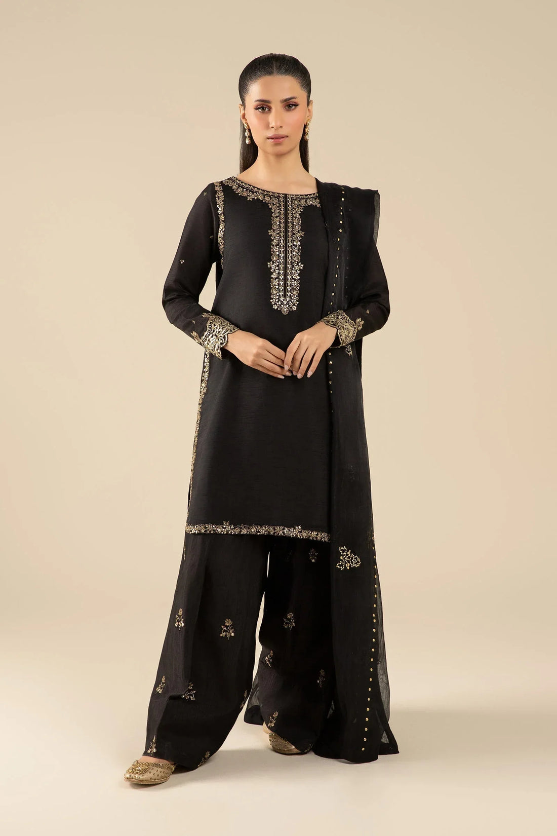 Maria B | Basics RTW | 3 Pc Embroidered Raw Silk Suit | MB-FS25-32-B - Rang-e-Khaas