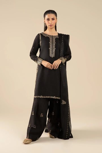 Maria B | Basics RTW | 3 Pc Embroidered Raw Silk Suit | MB-FS25-32-B - Rang-e-Khaas