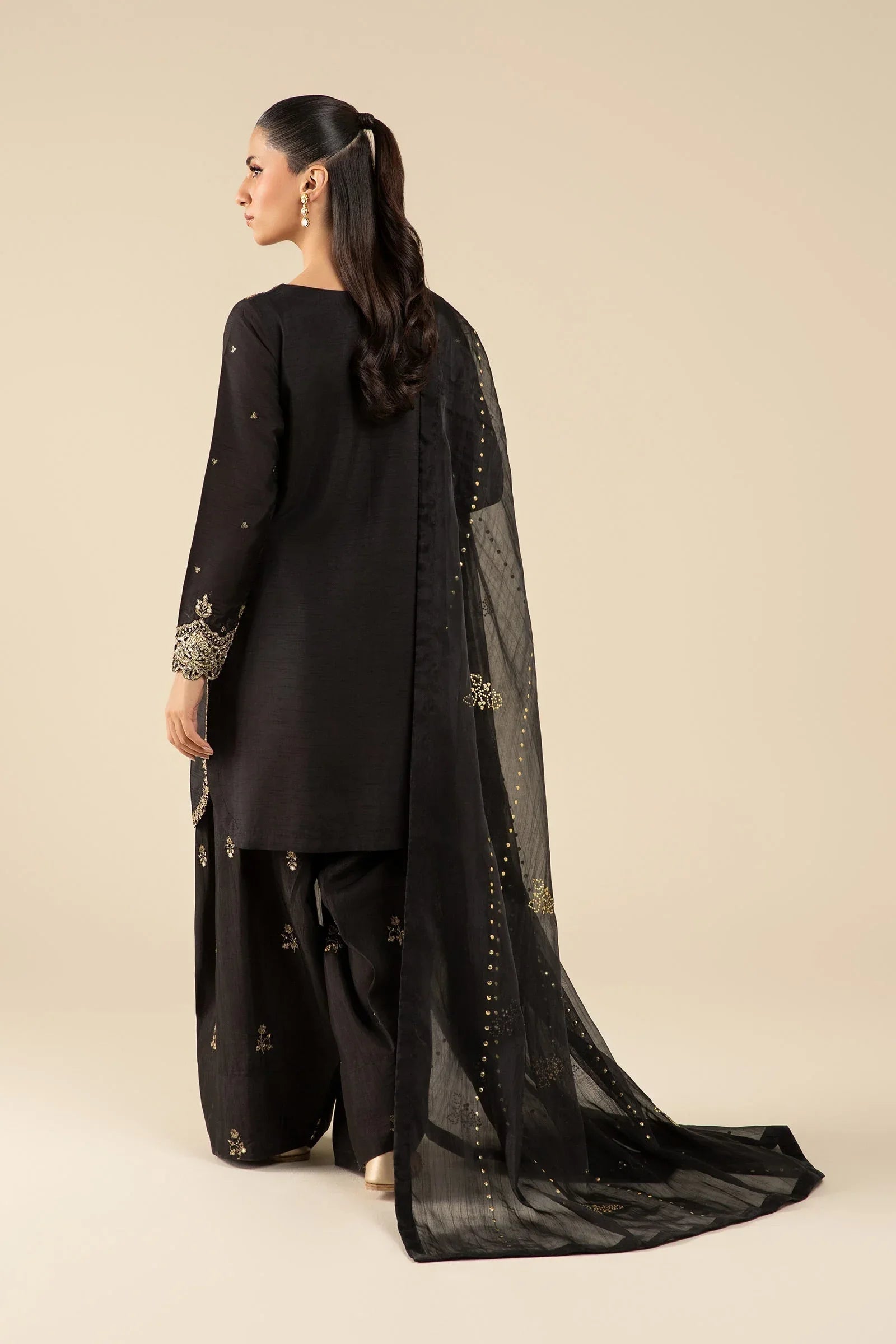 Maria B | Basics RTW | 3 Pc Embroidered Raw Silk Suit | MB-FS25-32-B - Rang-e-Khaas