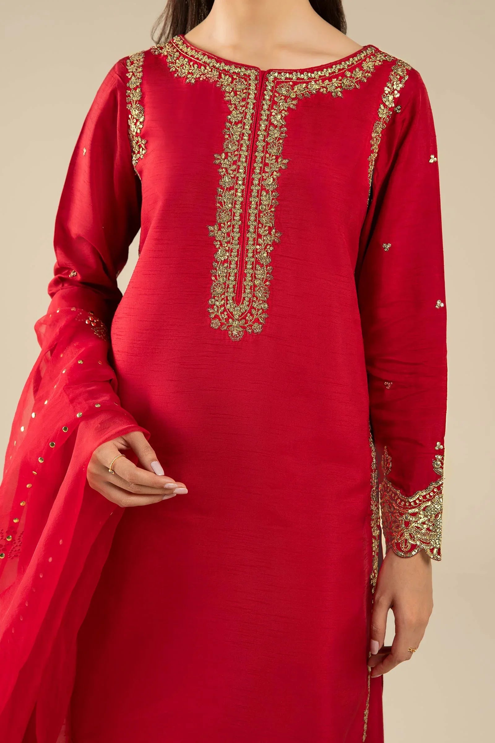Maria B | Basics RTW | 3 Pc Embroidered Raw Silk Suit | MB-FS25-32 - Rang-e-Khaas