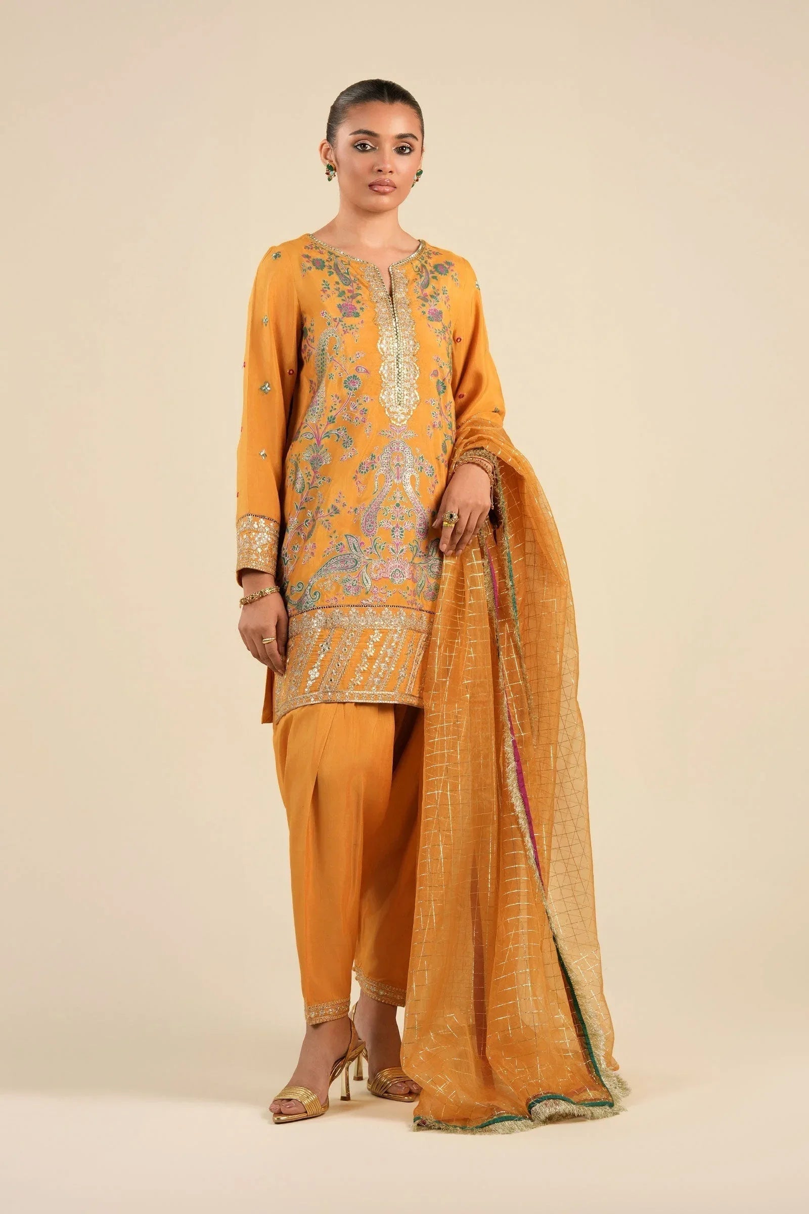 Maria B | Basics RTW | 3 Pc Embroidered Raw Silk Suit | MB-FS25-33 - Rang-e-Khaas