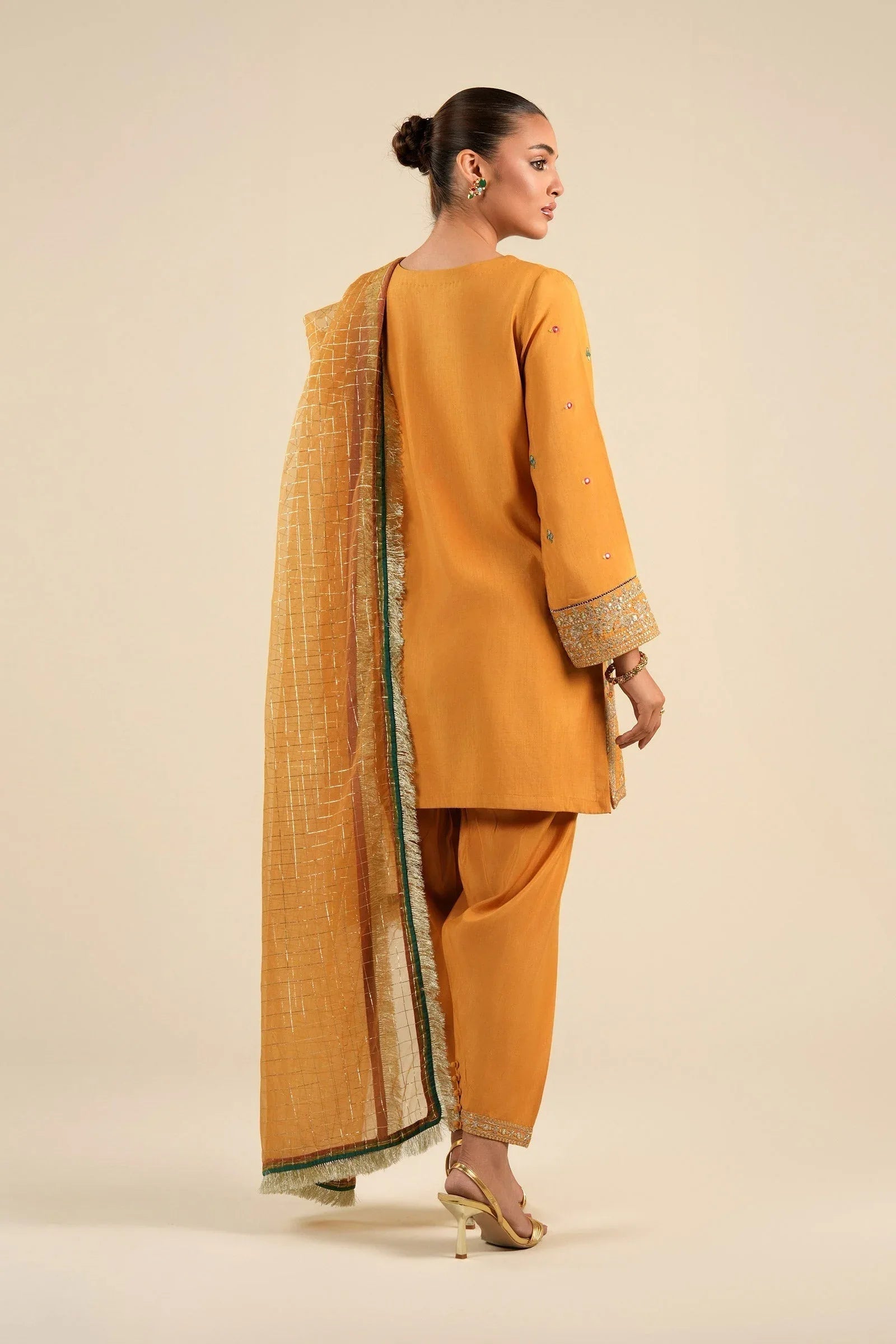 Maria B | Basics RTW | 3 Pc Embroidered Raw Silk Suit | MB-FS25-33 - Rang-e-Khaas