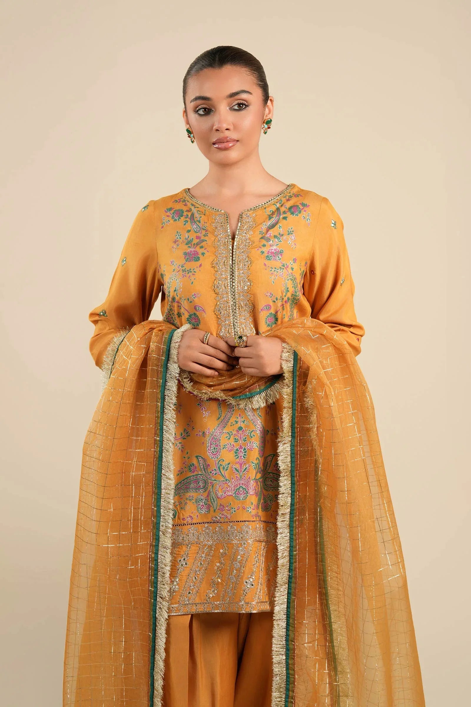 Maria B | Basics RTW | 3 Pc Embroidered Raw Silk Suit | MB-FS25-33 - Rang-e-Khaas