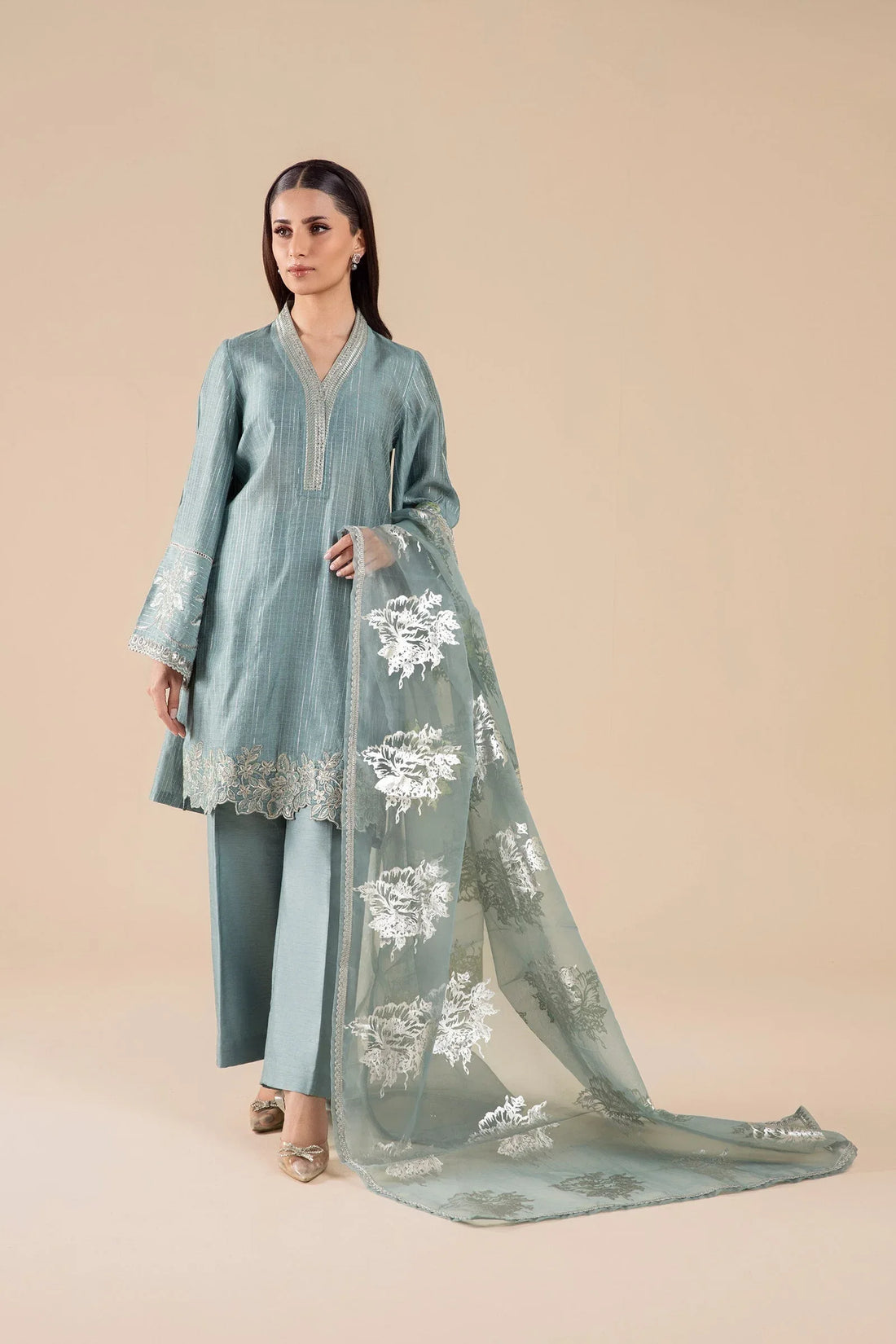 Maria B | Basics RTW | 3 Pc Embroidered Two Tone Lurex Silk Suit | MB-FS25-28 - Rang-e-Khaas