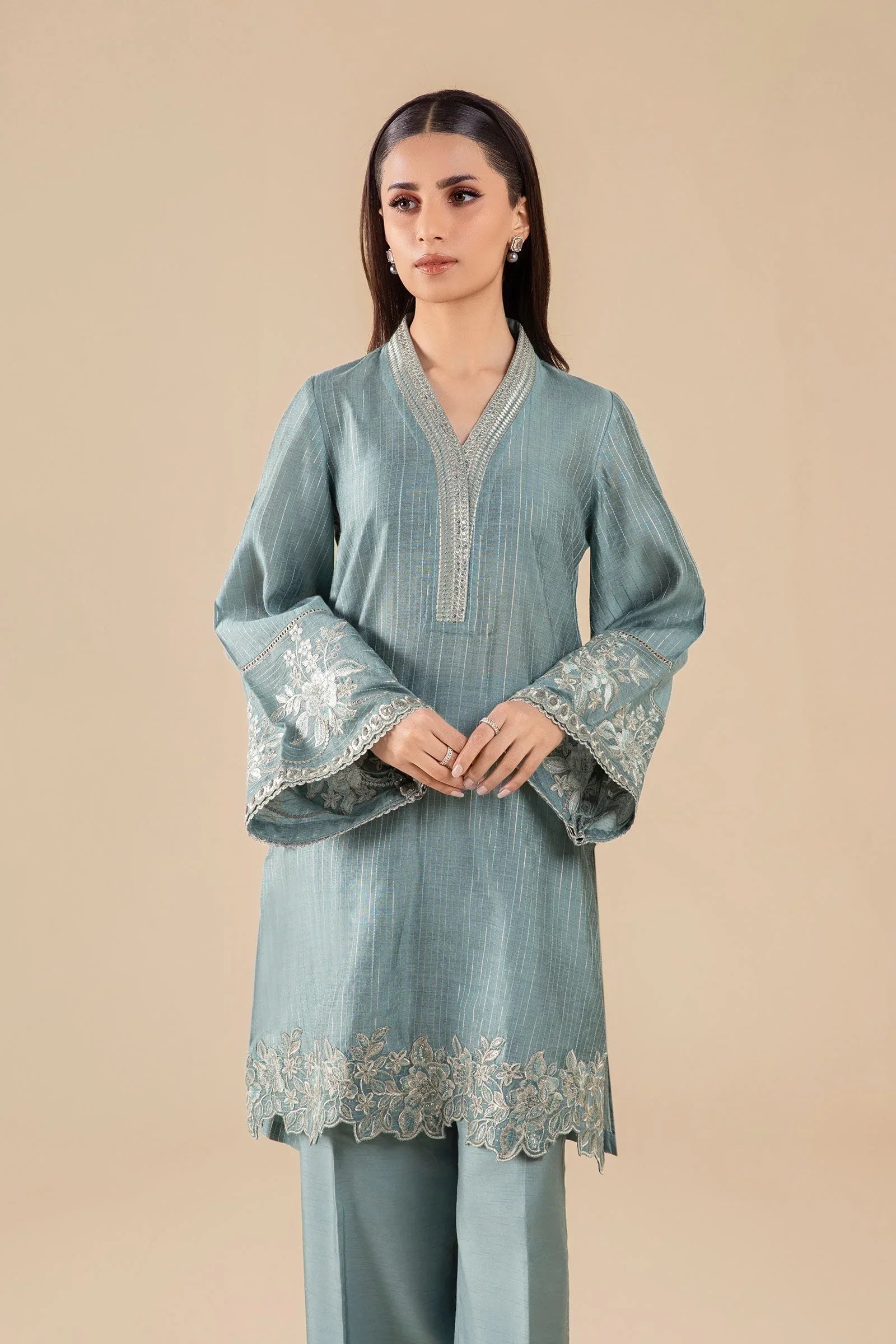 Maria B | Basics RTW | 3 Pc Embroidered Two Tone Lurex Silk Suit | MB-FS25-28 - Rang-e-Khaas