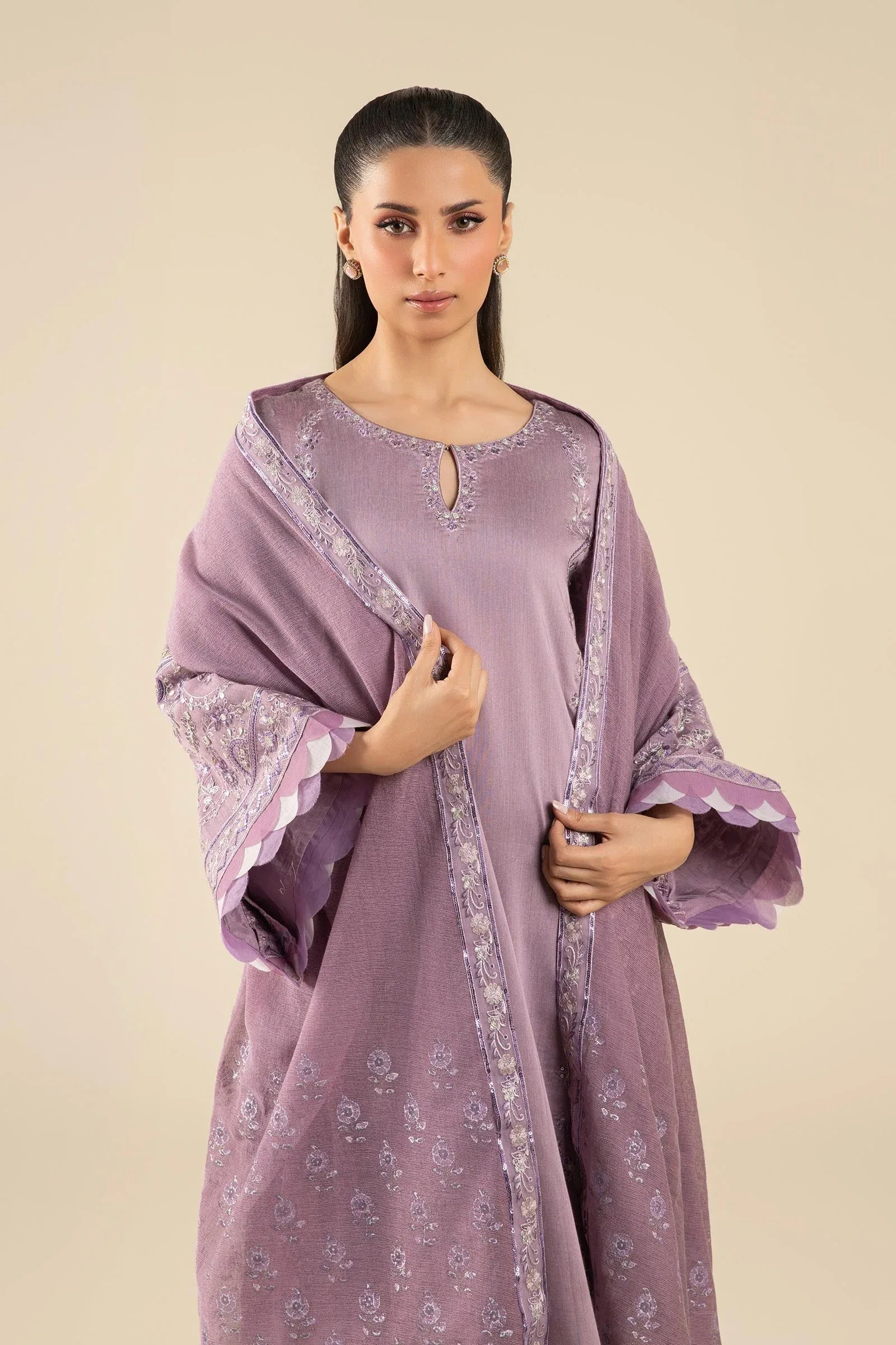 Maria B | Basics RTW | 3 Pc Embroidered Two Tone Silk Suit | MB-FS25-17 - Rang-e-Khaas