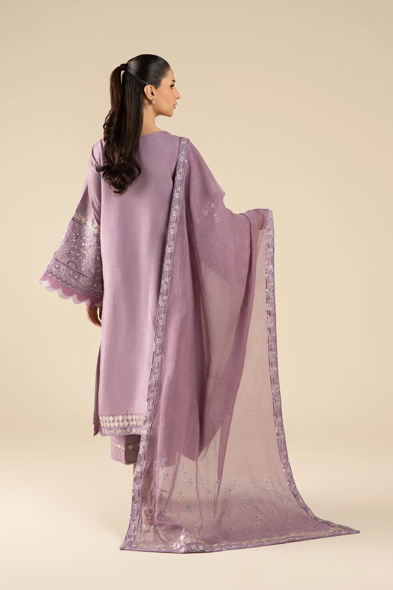 Maria B | Basics RTW | 3 Pc Embroidered Two Tone Silk Suit | MB-FS25-17 - Rang-e-Khaas
