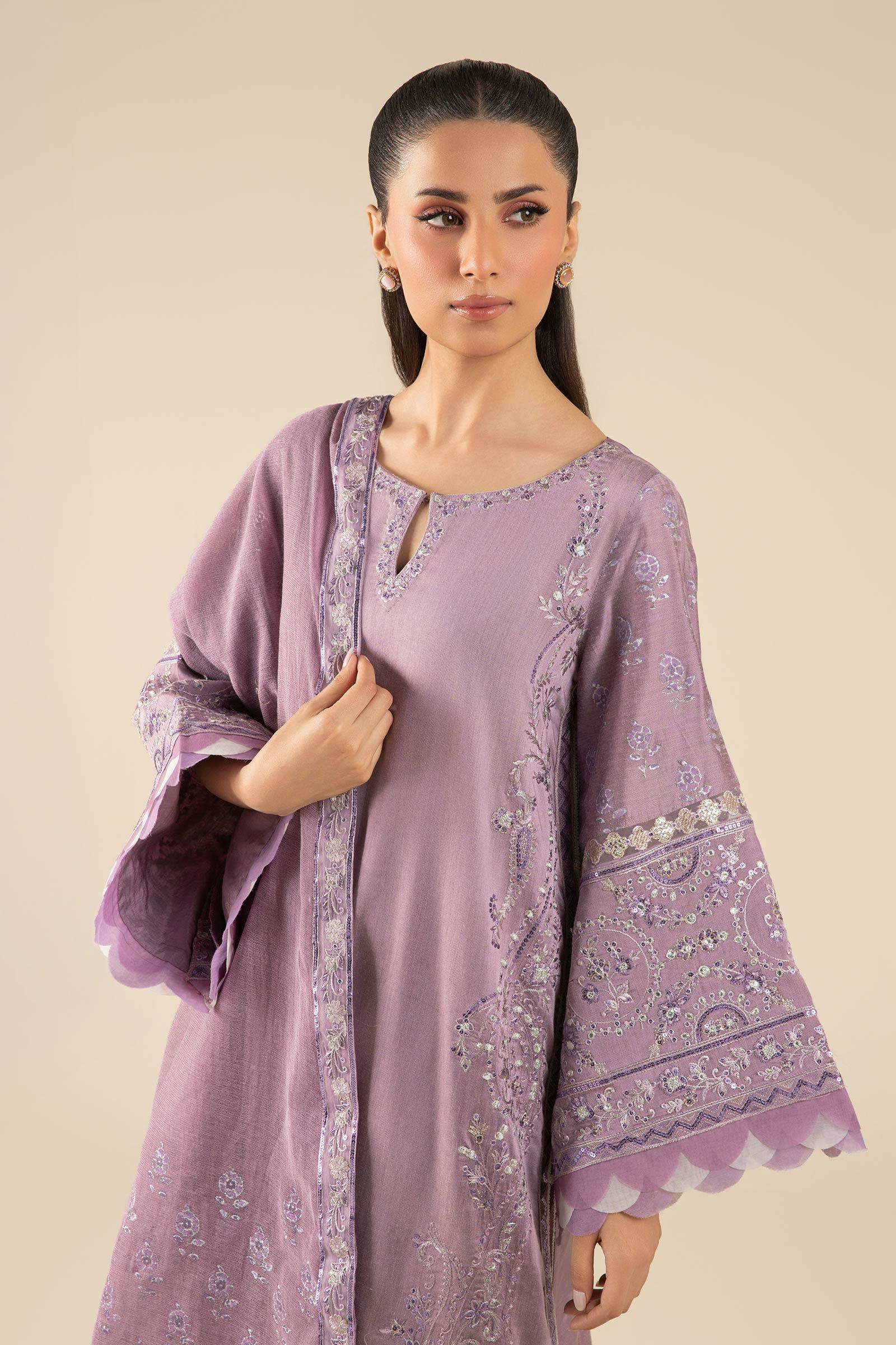 Maria B | Basics RTW | 3 Pc Embroidered Two Tone Silk Suit | MB-FS25-17 - Rang-e-Khaas