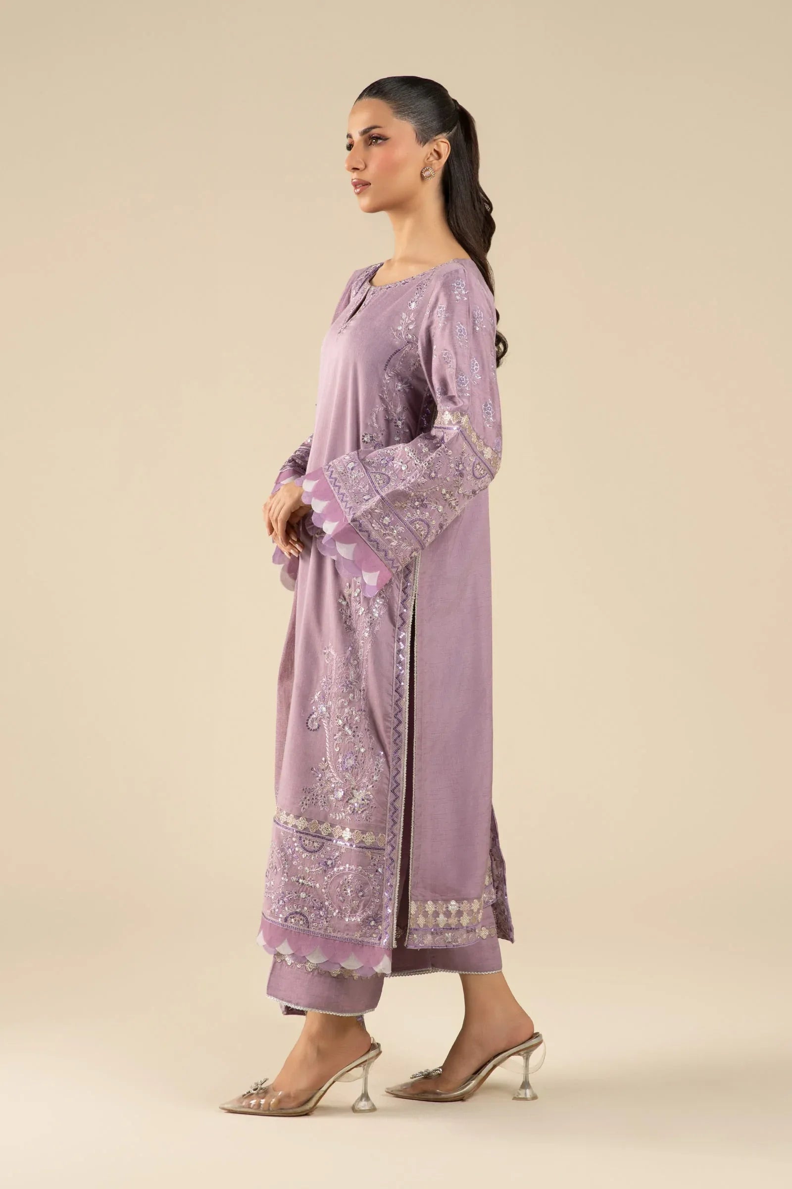Maria B | Basics RTW | 3 Pc Embroidered Two Tone Silk Suit | MB-FS25-17 - Rang-e-Khaas