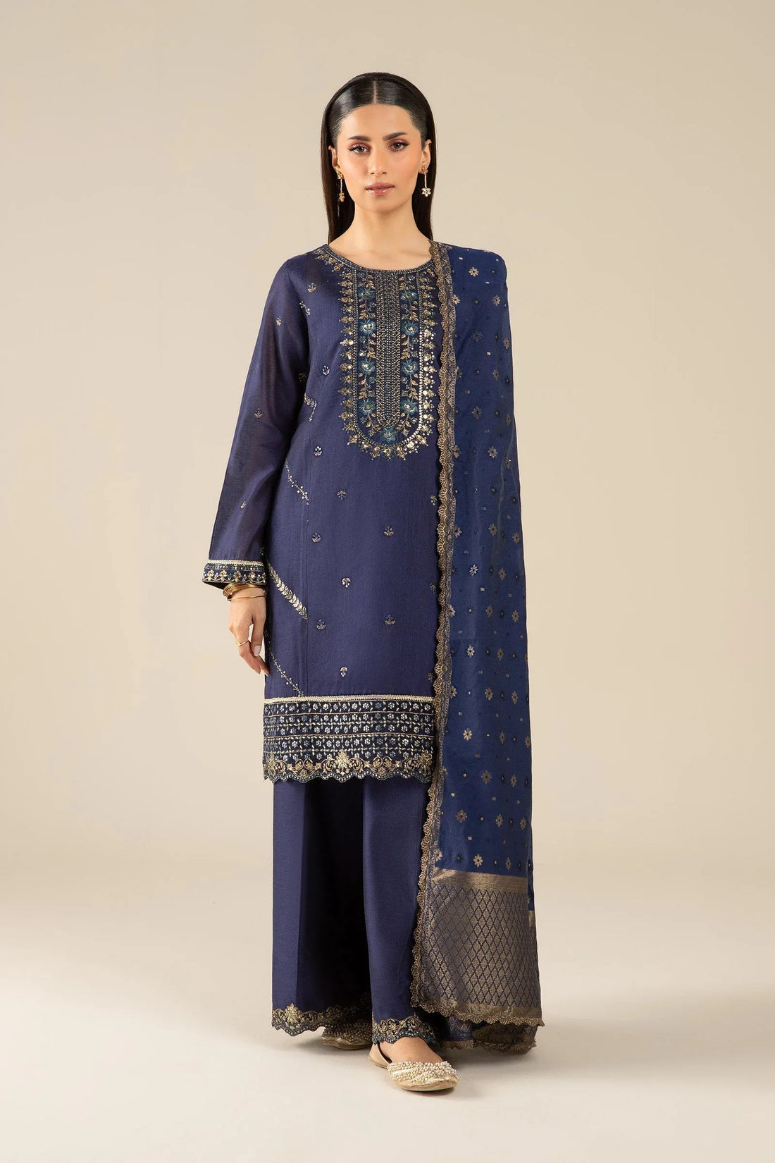 Maria B | Basics RTW | 3 Pc Embroidered Two Tone Silk Suit | MB-FS25-30 - Rang-e-Khaas