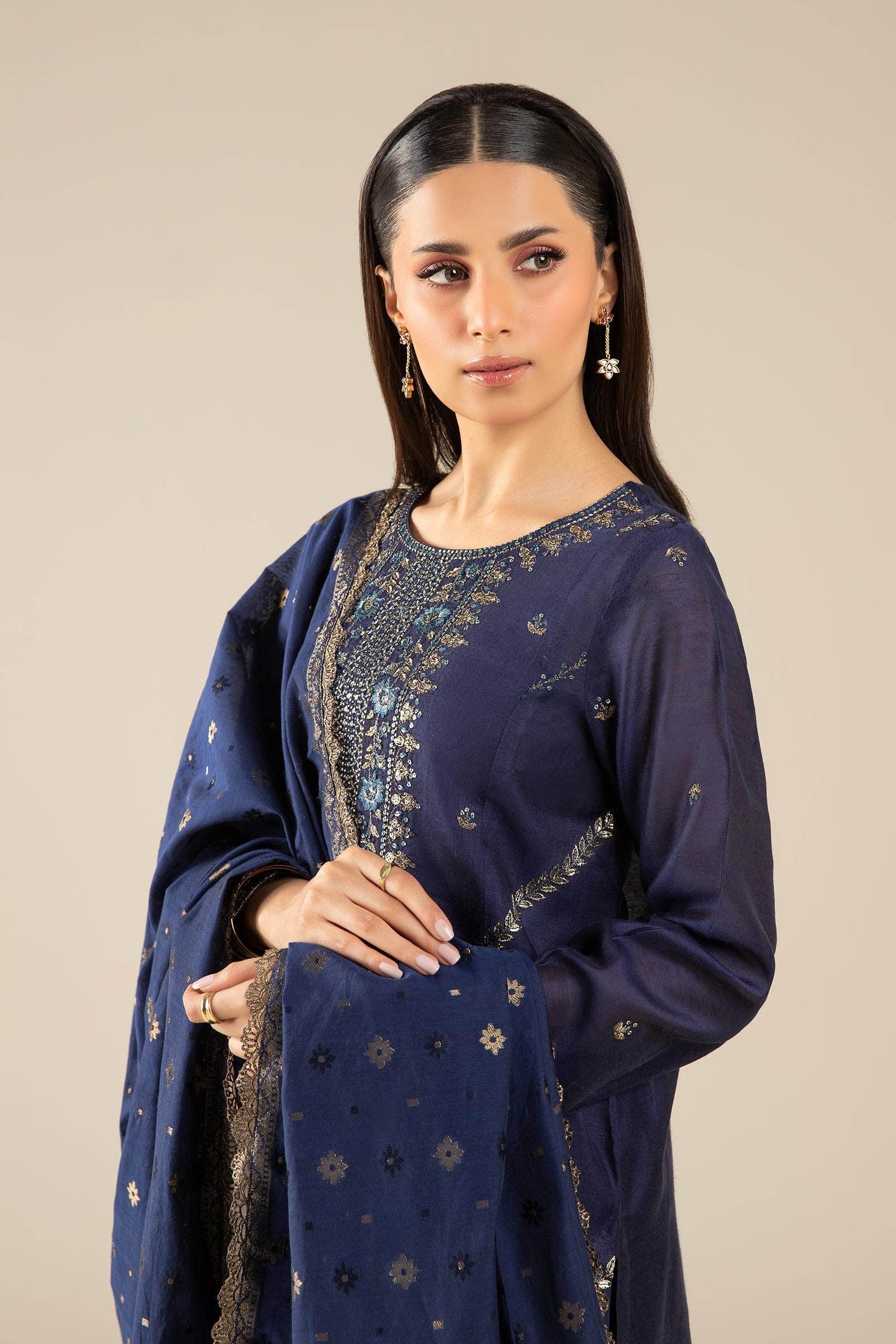 Maria B | Basics RTW | 3 Pc Embroidered Two Tone Silk Suit | MB-FS25-30 - Rang-e-Khaas