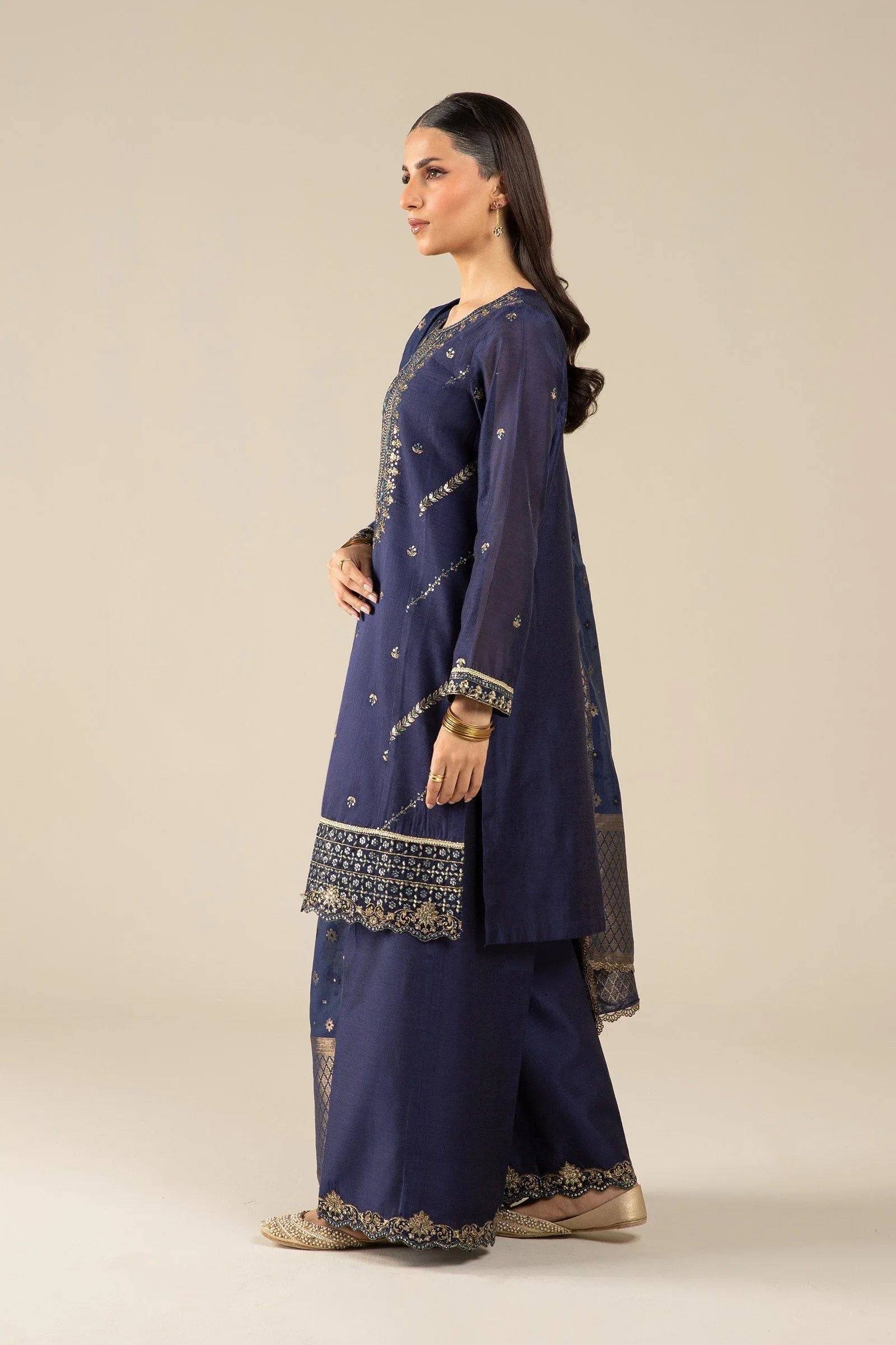 Maria B | Basics RTW | 3 Pc Embroidered Two Tone Silk Suit | MB-FS25-30 - Rang-e-Khaas