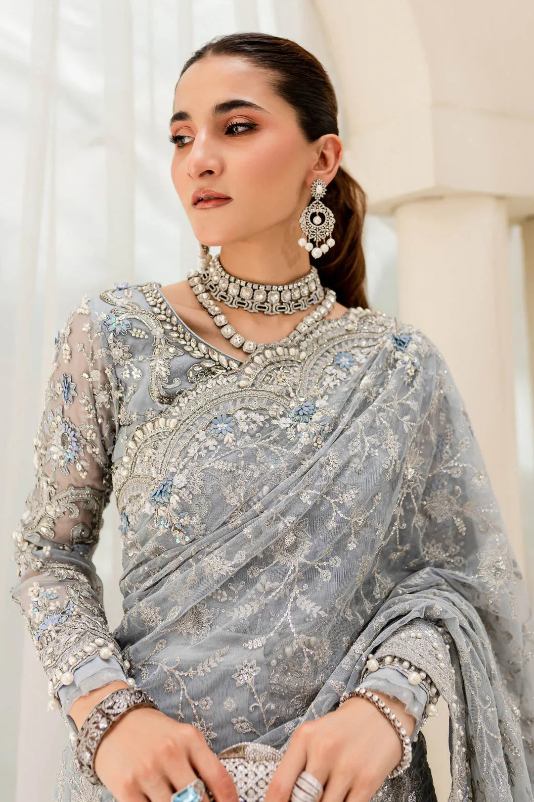 Maria B | Bridal Couture | Ice Blue MC-908 - Rang-e-Khaas