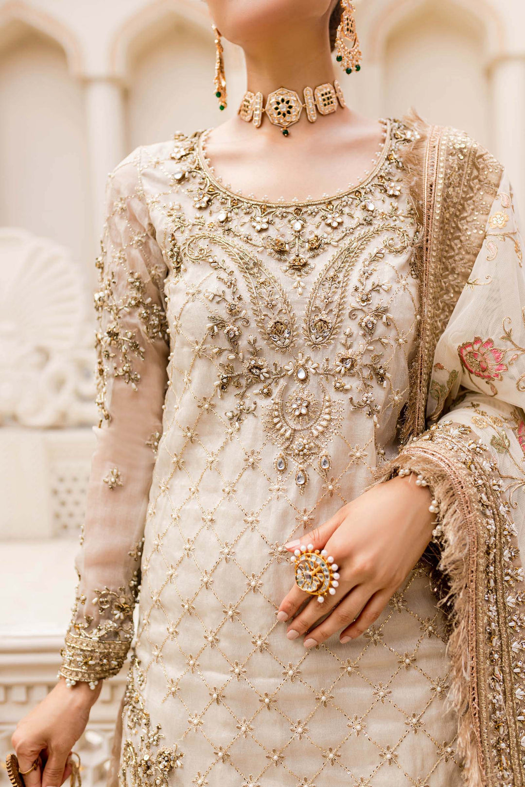 Maria B | Bridal Couture | Ivory Gold MC-906 - Rang-e-Khaas