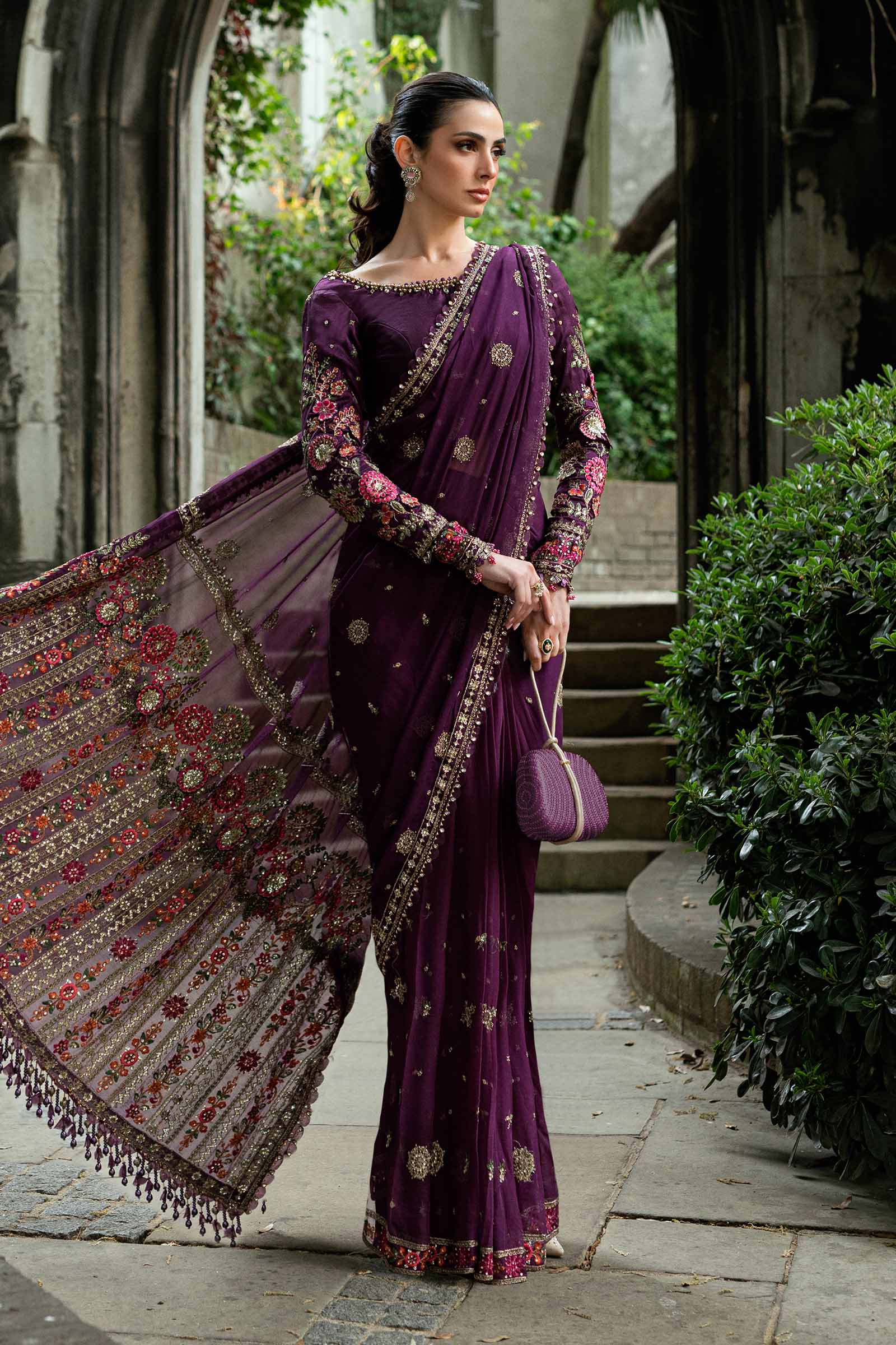 Maria B Embroidered Chiffon Saree - Rang-e-Khaas