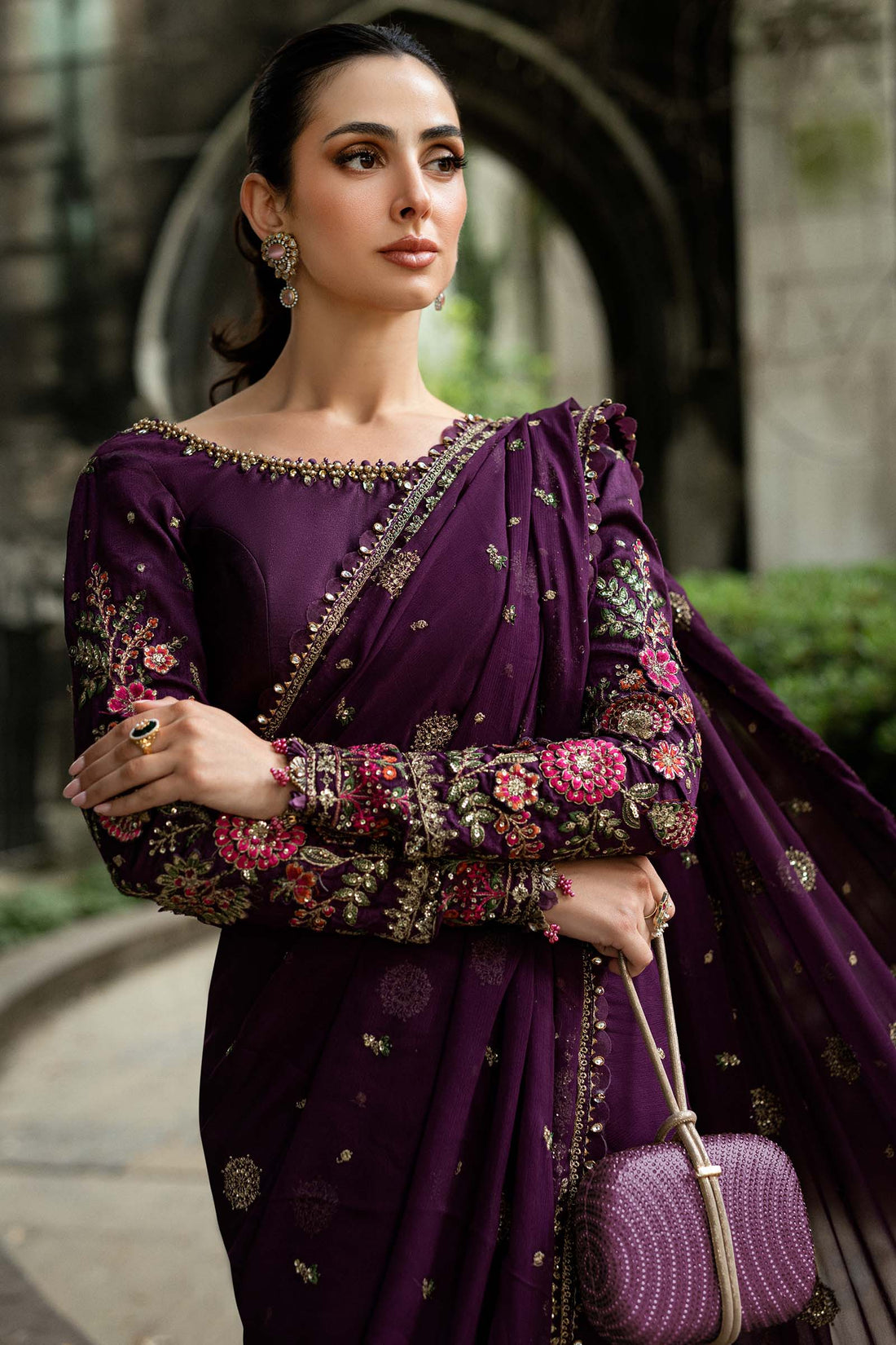 Maria B Embroidered Chiffon Saree - Rang-e-Khaas