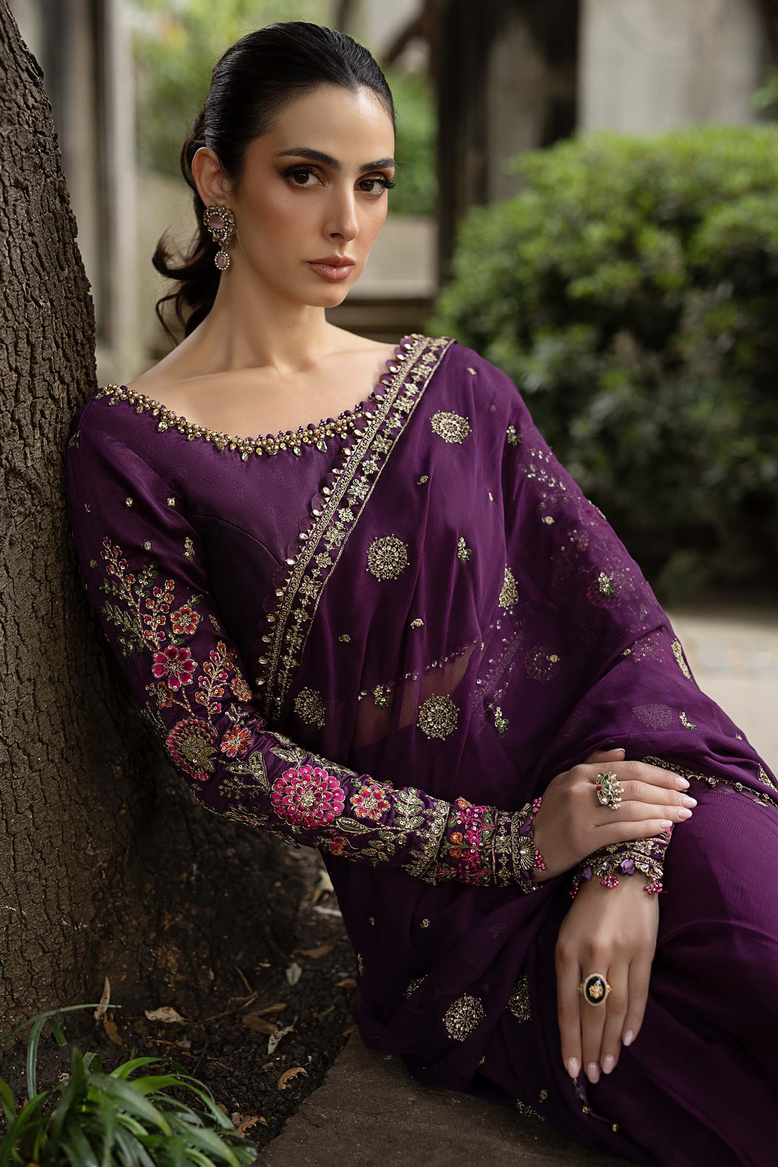 Maria B Embroidered Chiffon Saree - Rang-e-Khaas