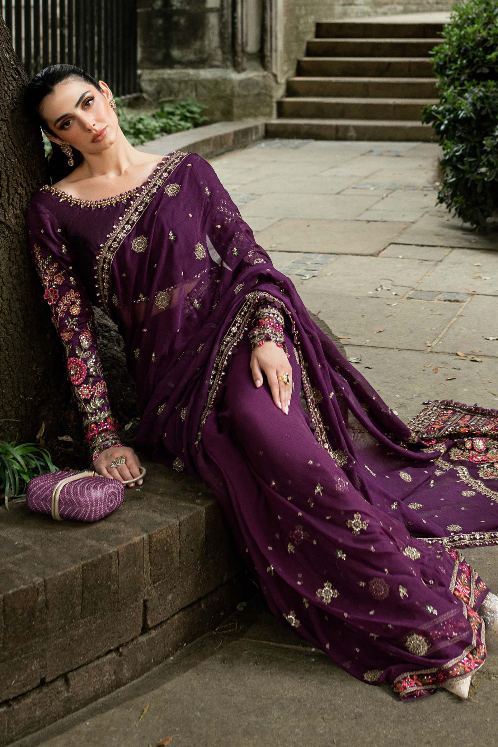 Maria B Embroidered Chiffon Saree - Rang-e-Khaas