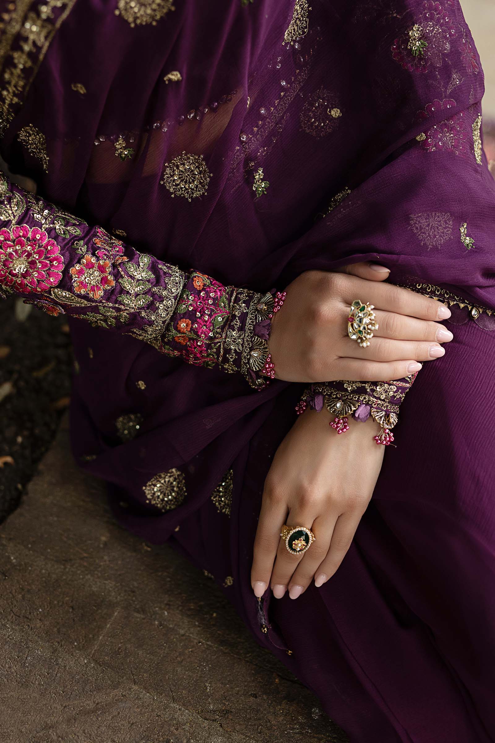 Maria B Embroidered Chiffon Saree - Rang-e-Khaas