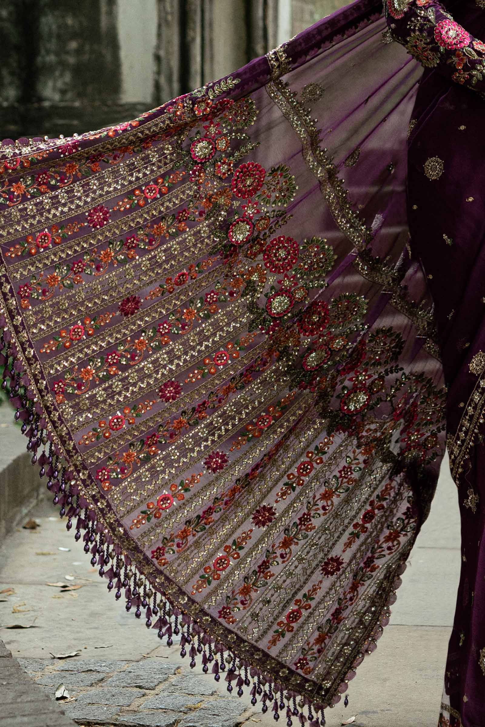 Maria B Embroidered Chiffon Saree - Rang-e-Khaas