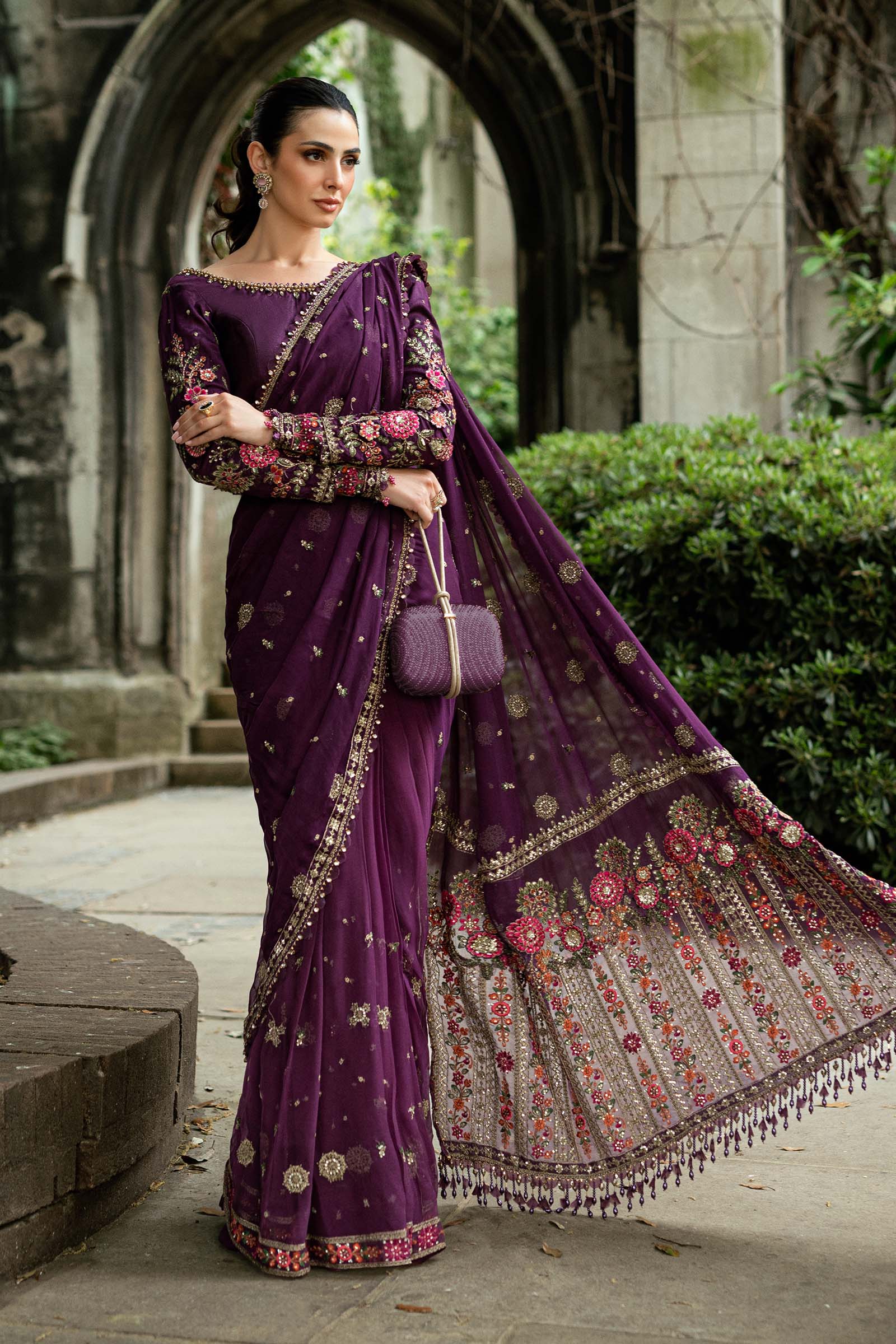 Maria B Embroidered Chiffon Saree - Rang-e-Khaas