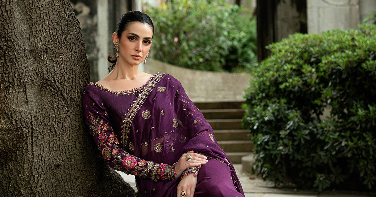 Maria B Embroidered Chiffon Saree - Rang-e-Khaas