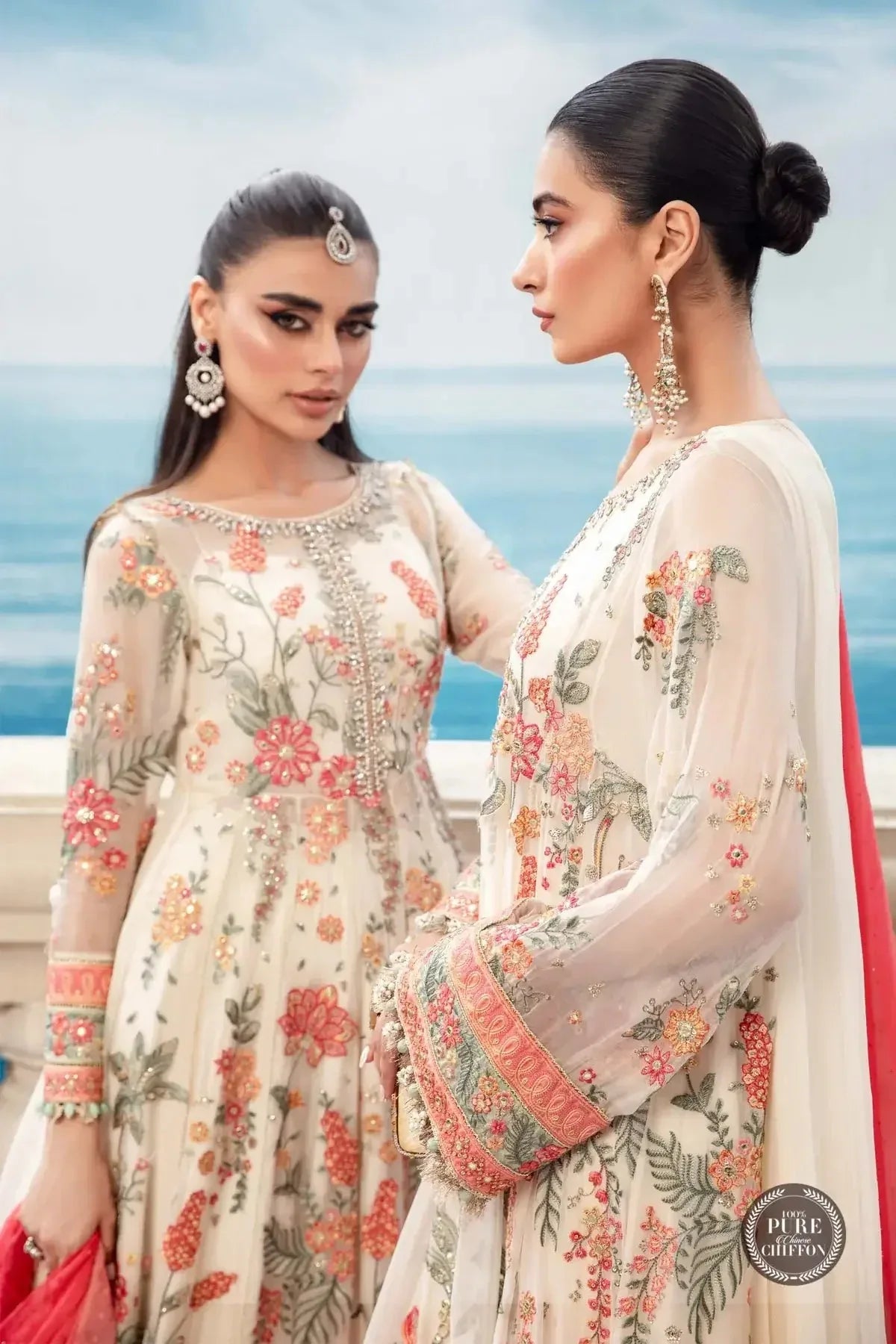 Maria B | Luxury Chiffon Collection | Cloud White Floral - Rang-e-Khaas