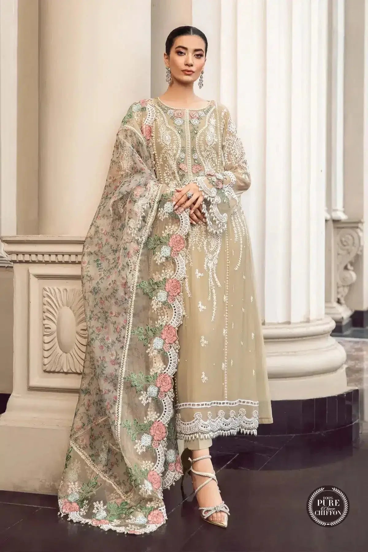 Maria B | Luxury Chiffon Collection | Coffee - Rang-e-Khaas