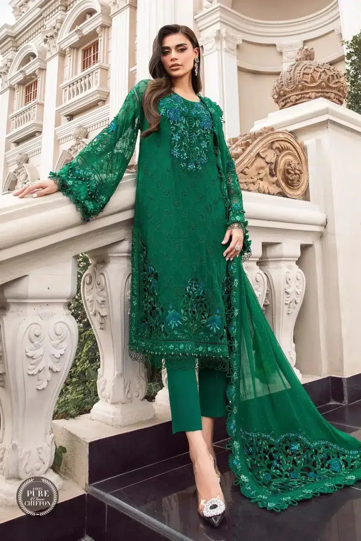 Maria B | Luxury Chiffon Collection | Emerald Green - Rang-e-Khaas