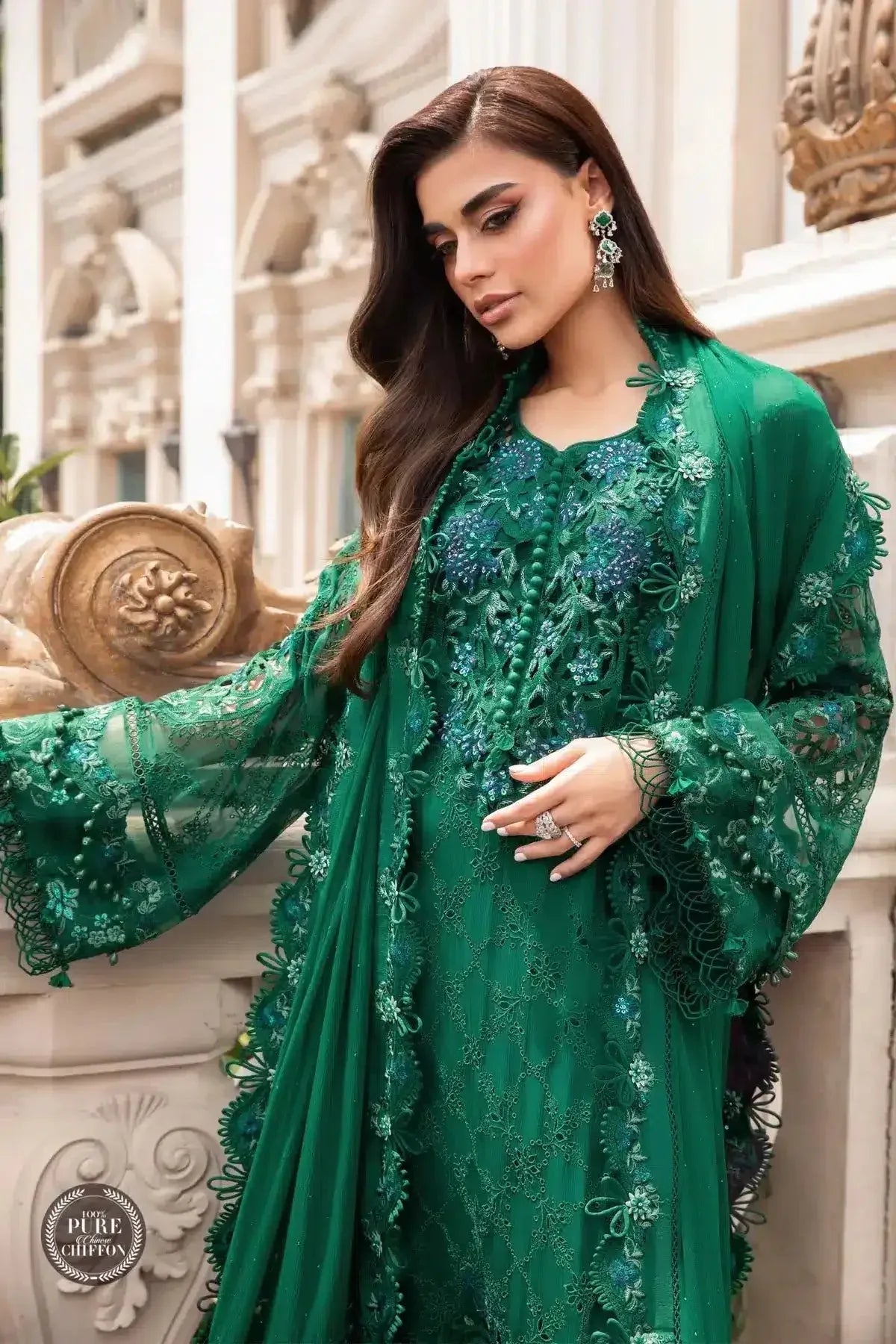 Maria B | Luxury Chiffon Collection | Emerald Green - Rang-e-Khaas