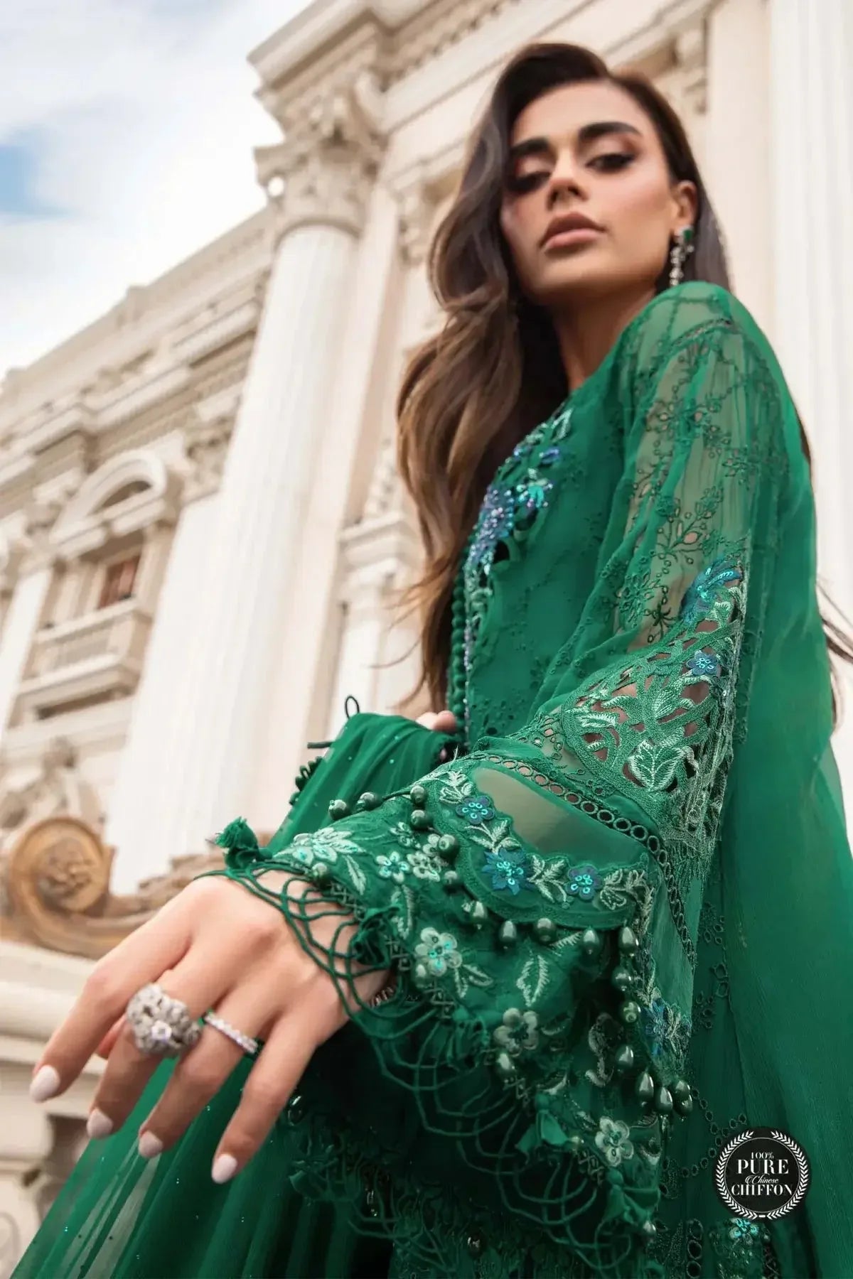 Maria B | Luxury Chiffon Collection | Emerald Green - Rang-e-Khaas