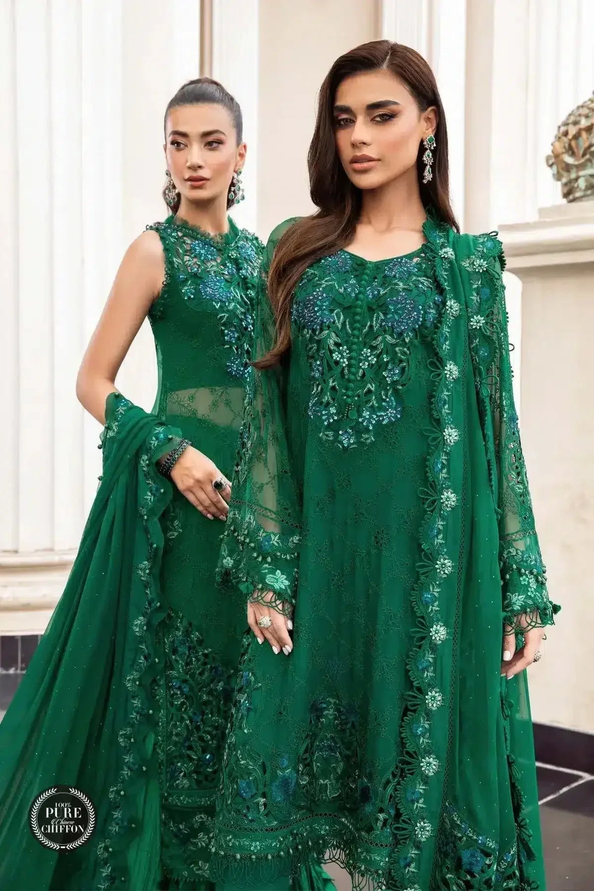 Maria B | Luxury Chiffon Collection | Emerald Green - Rang-e-Khaas