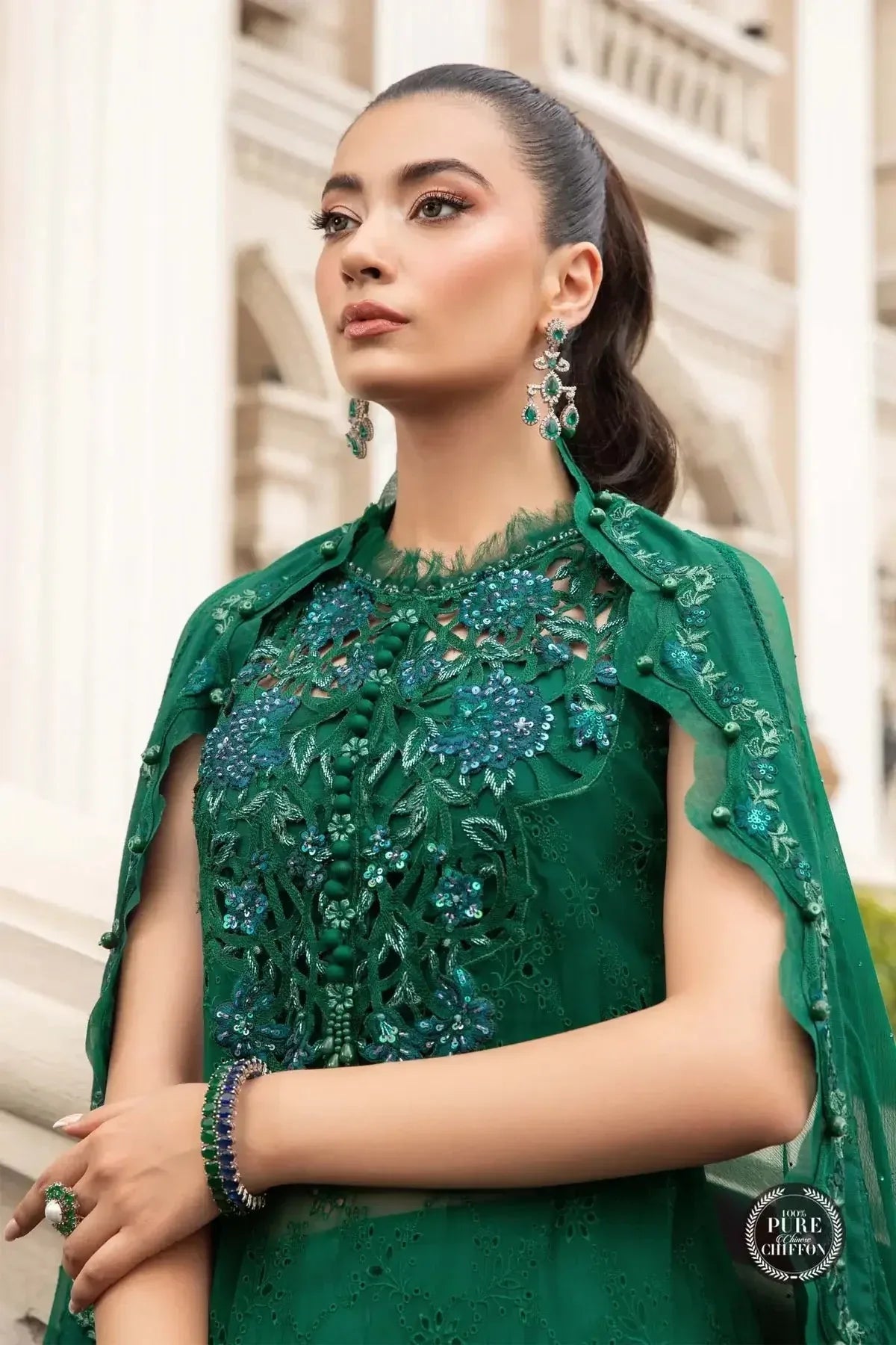 Maria B | Luxury Chiffon Collection | Emerald Green - Rang-e-Khaas