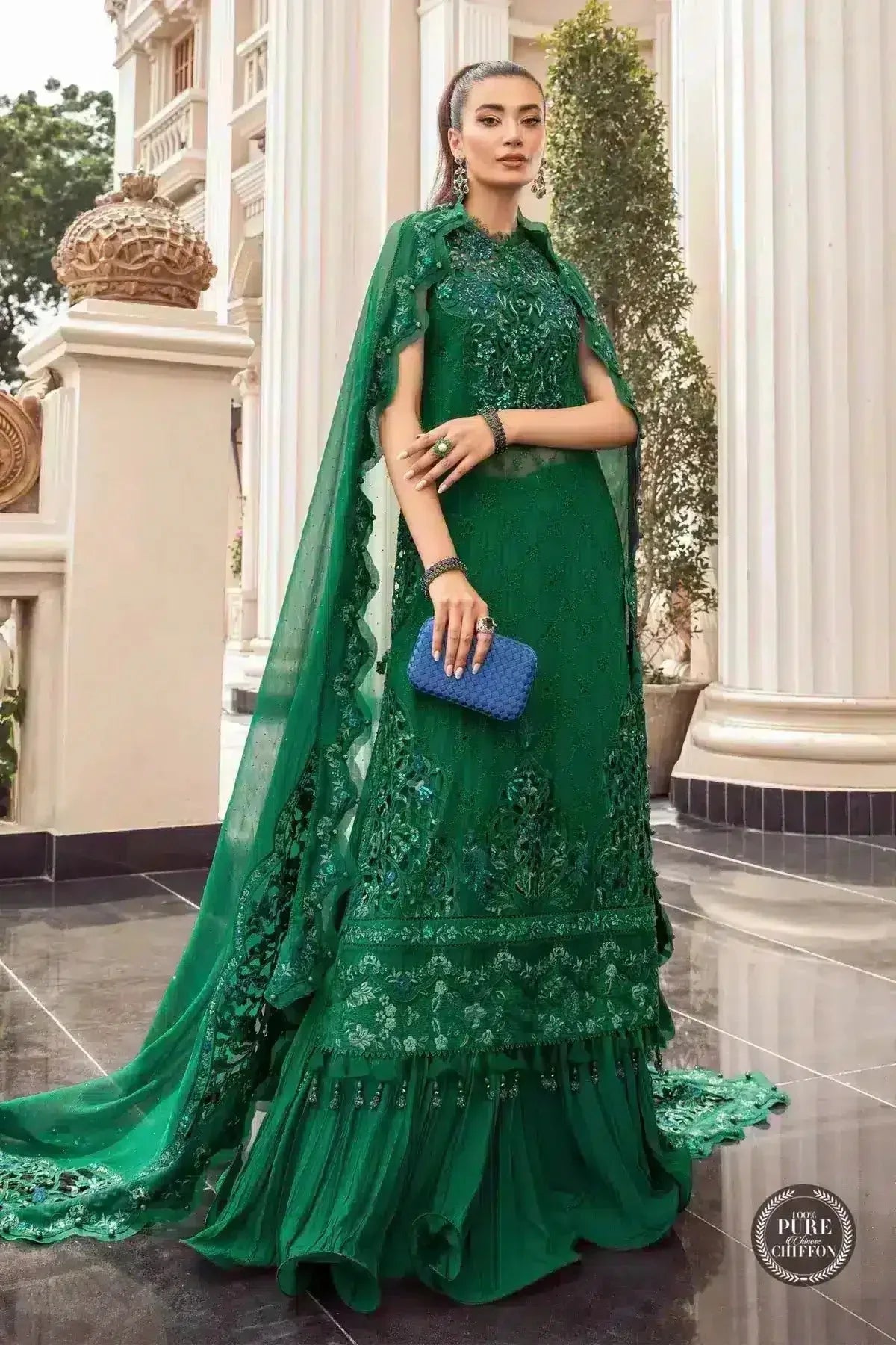 Maria B | Luxury Chiffon Collection | Emerald Green - Rang-e-Khaas