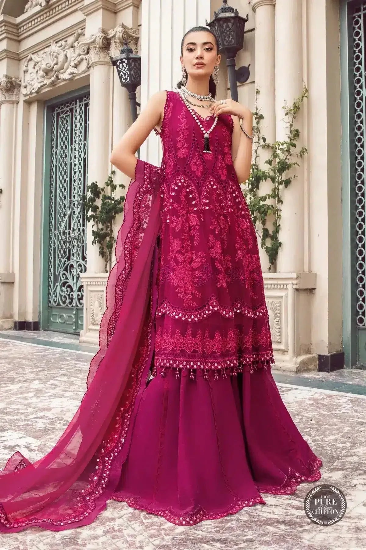 Maria B | Luxury Chiffon Collection | Magenta Pink - Rang-e-Khaas