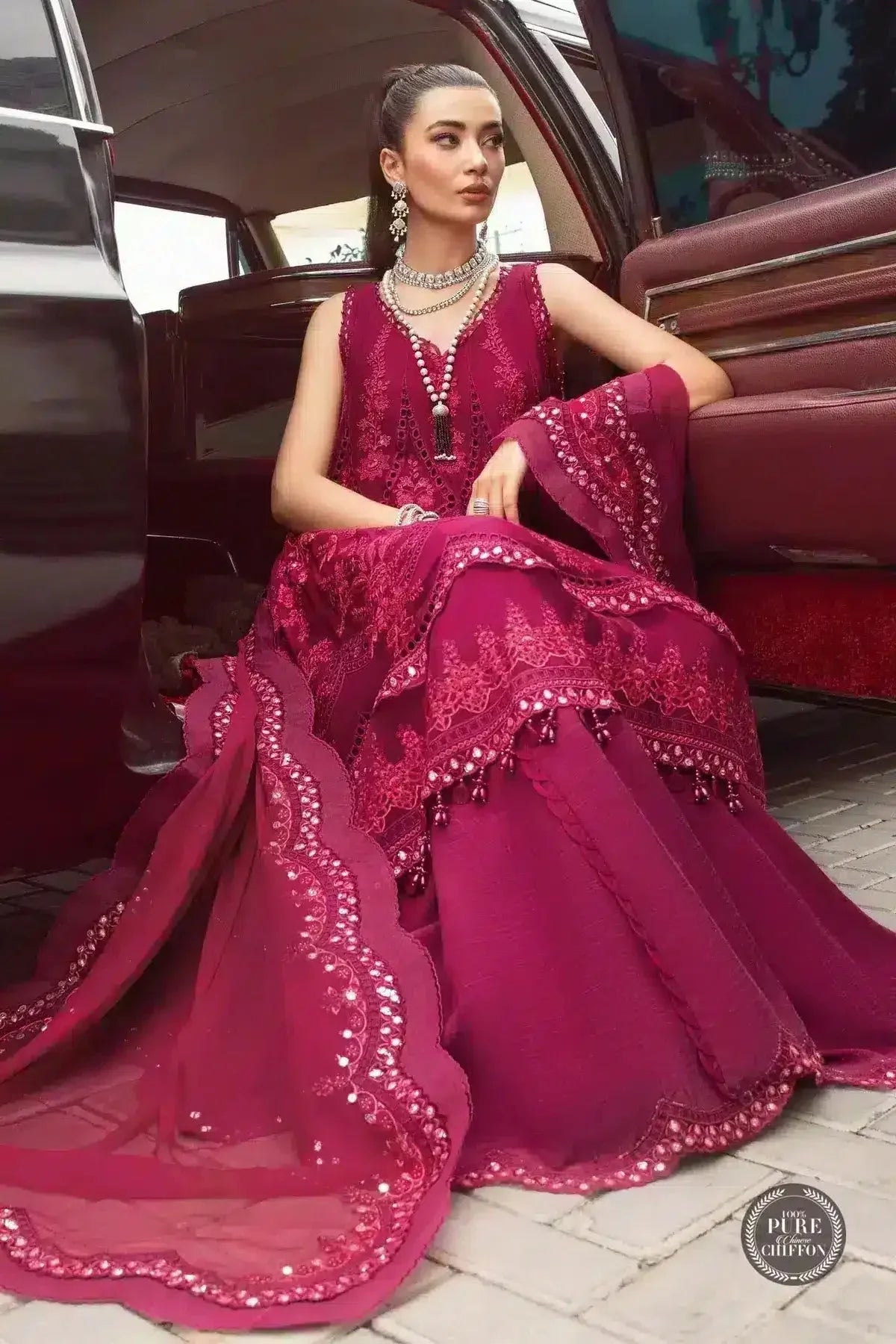 Maria B | Luxury Chiffon Collection | Magenta Pink - Rang-e-Khaas