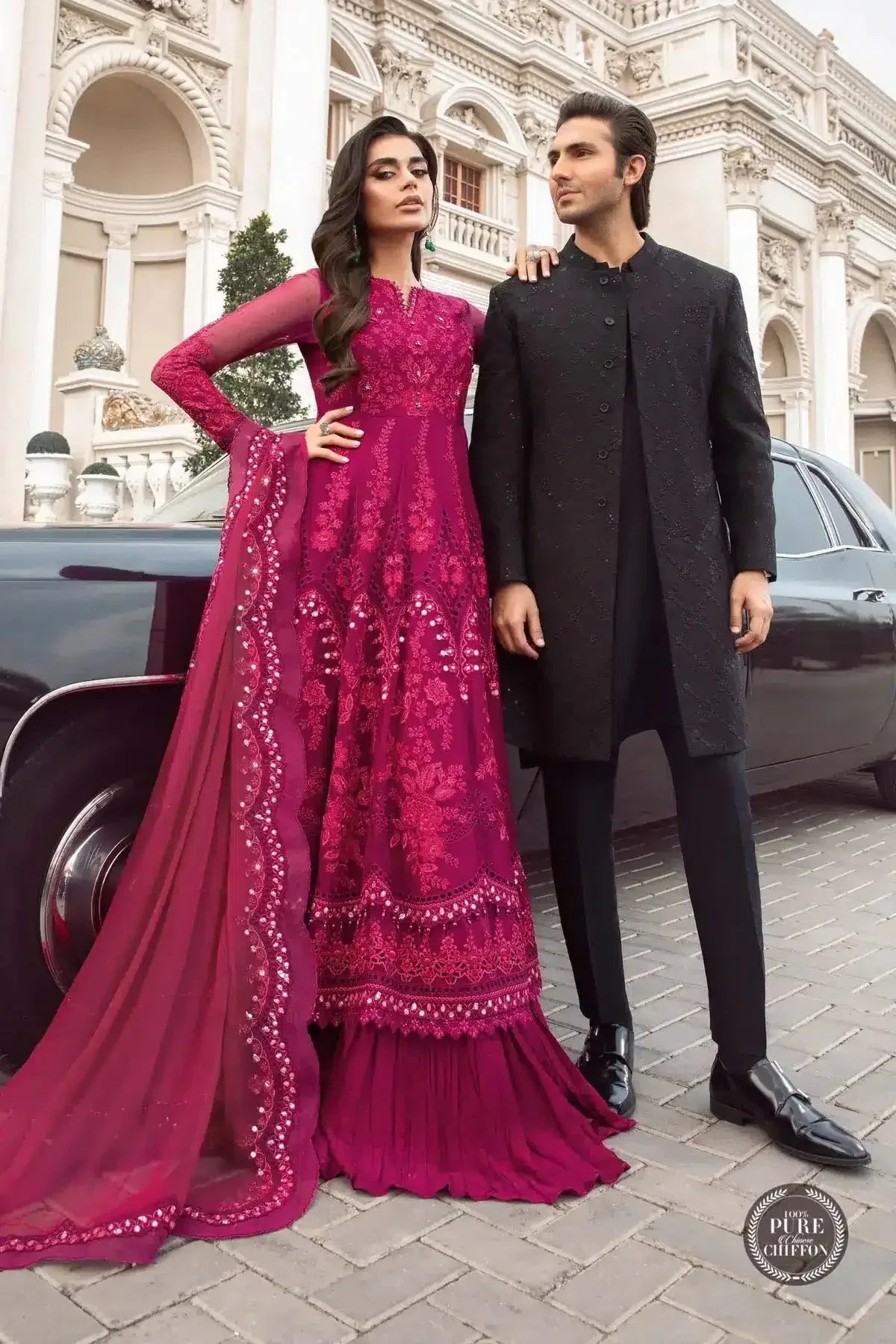 Maria B | Luxury Chiffon Collection | Magenta Pink - Rang-e-Khaas