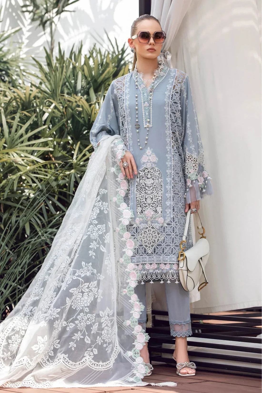 Maria B | Luxury Lawn | EL-23-10-Ice Blue - Rang-e-Khaas
