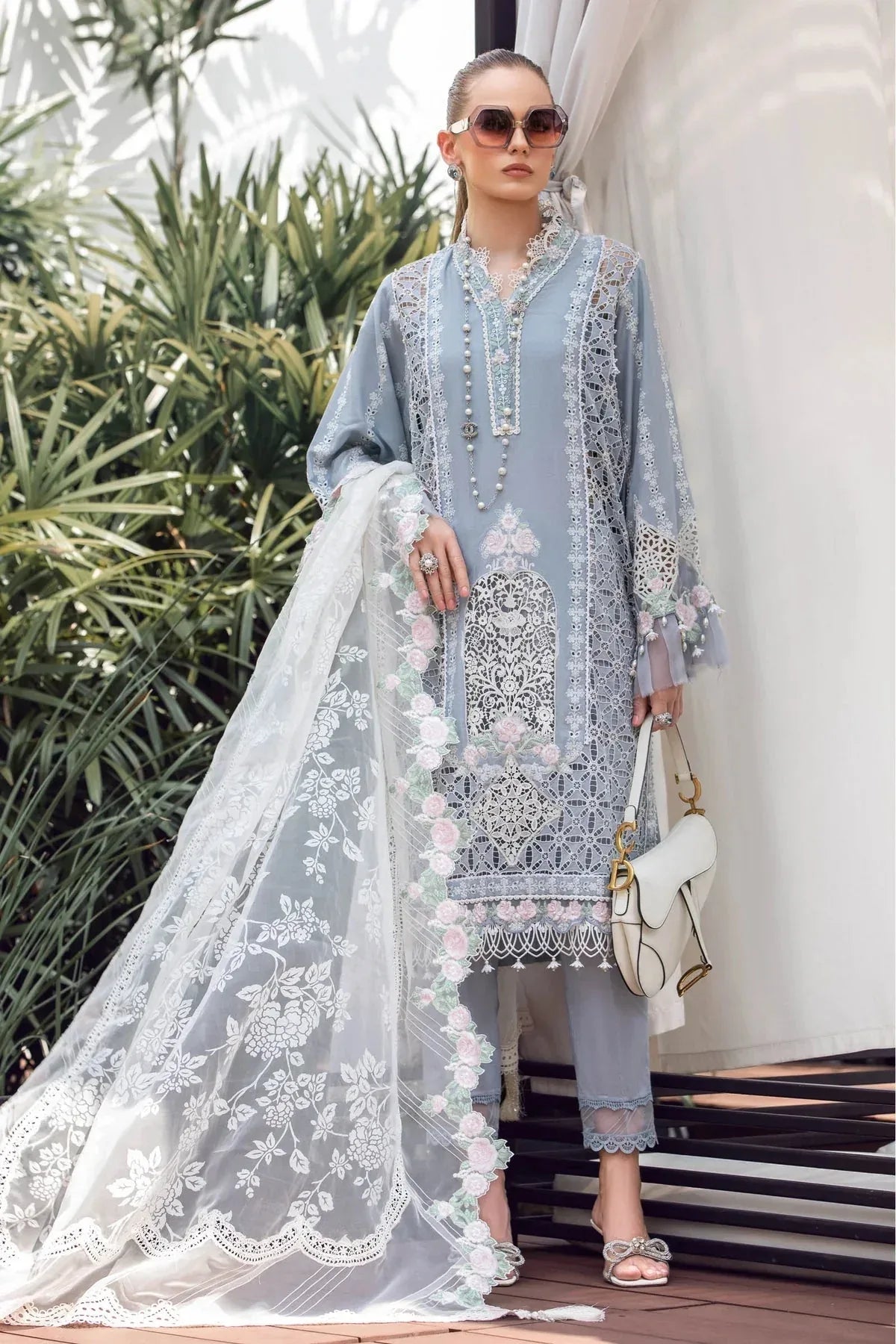 Maria B | Luxury Lawn | EL-23-10-Ice Blue - Rang-e-Khaas