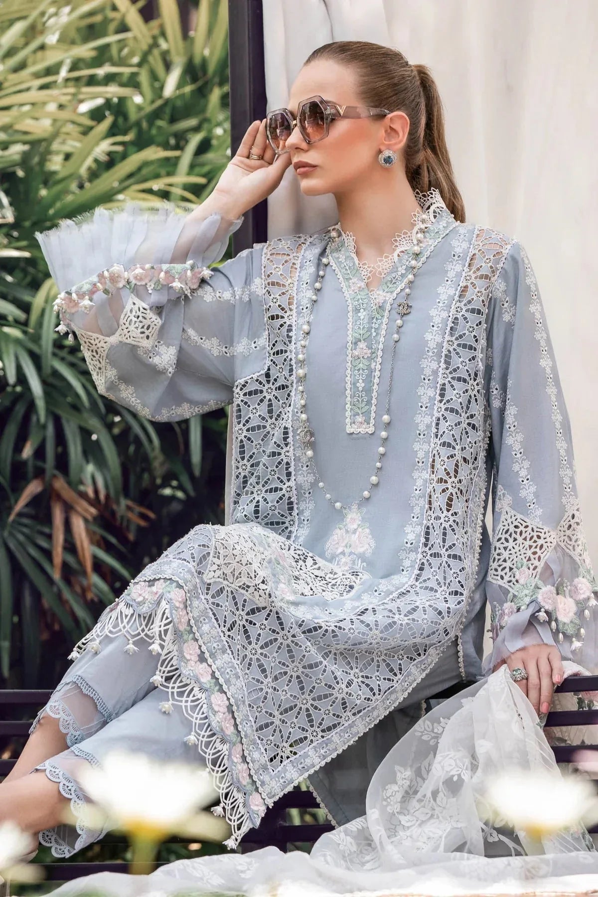 Maria B | Luxury Lawn | EL-23-10-Ice Blue - Rang-e-Khaas