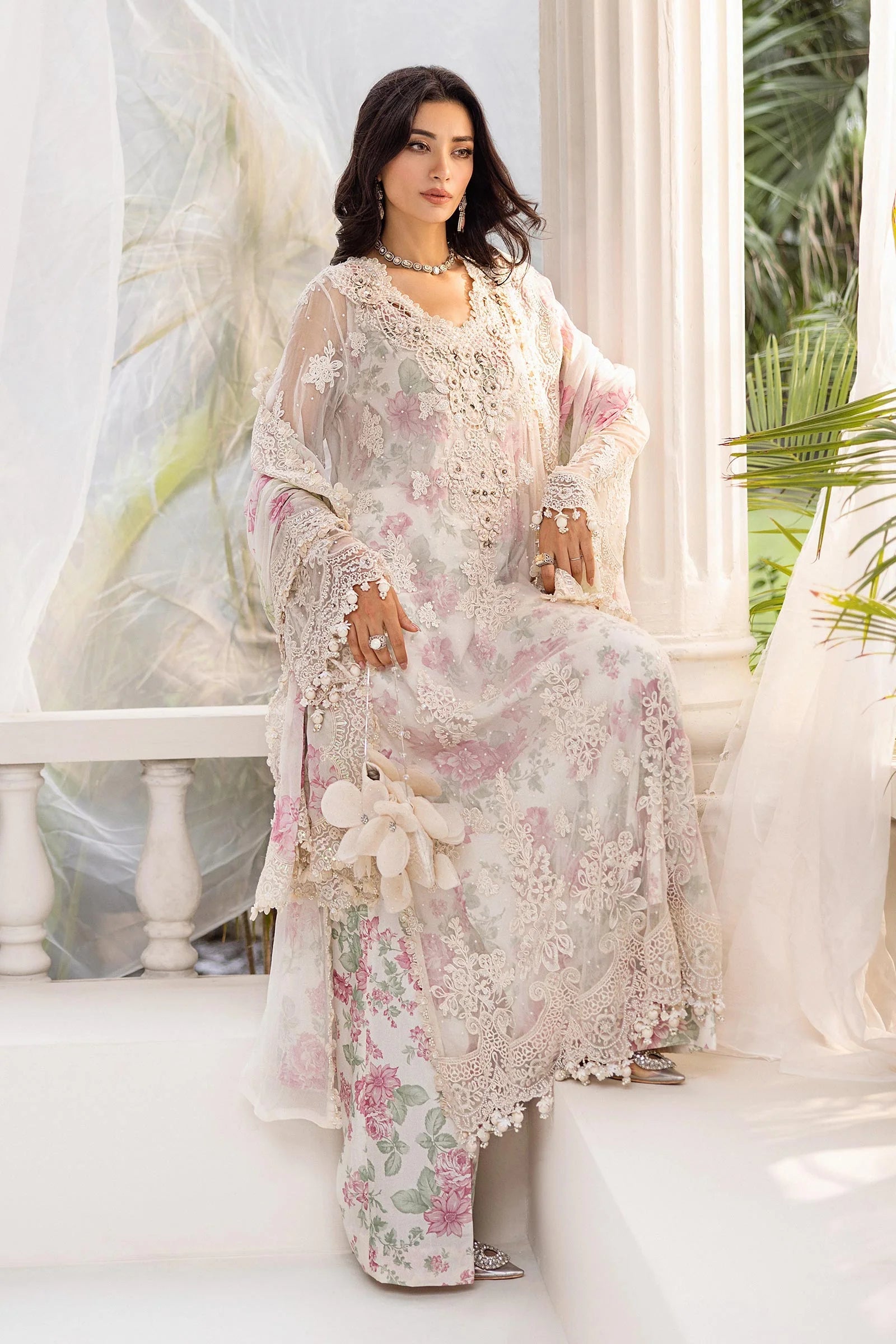 Maria b 3 Piece Unstitched Embroidered Chiffon Suit | MPC-25-101 - Rang-e-Khaas