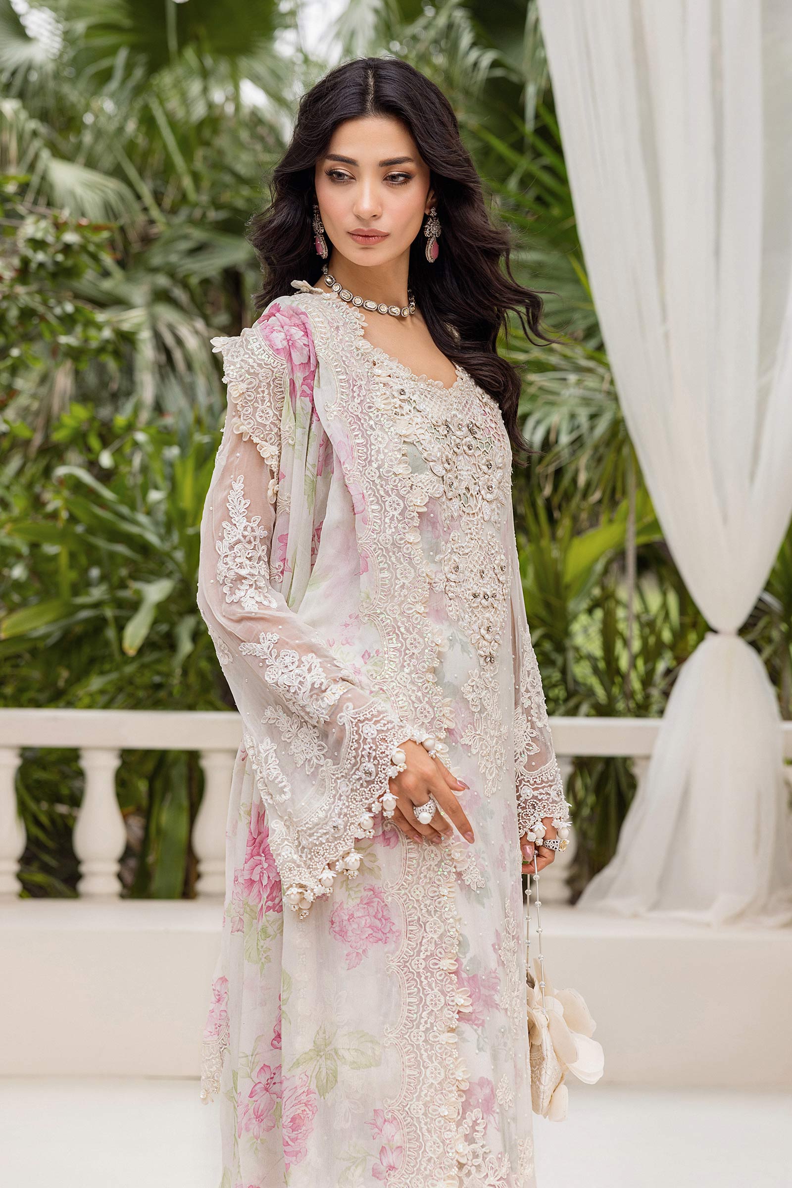 Maria b 3 Piece Unstitched Embroidered Chiffon Suit | MPC-25-101 - Rang-e-Khaas