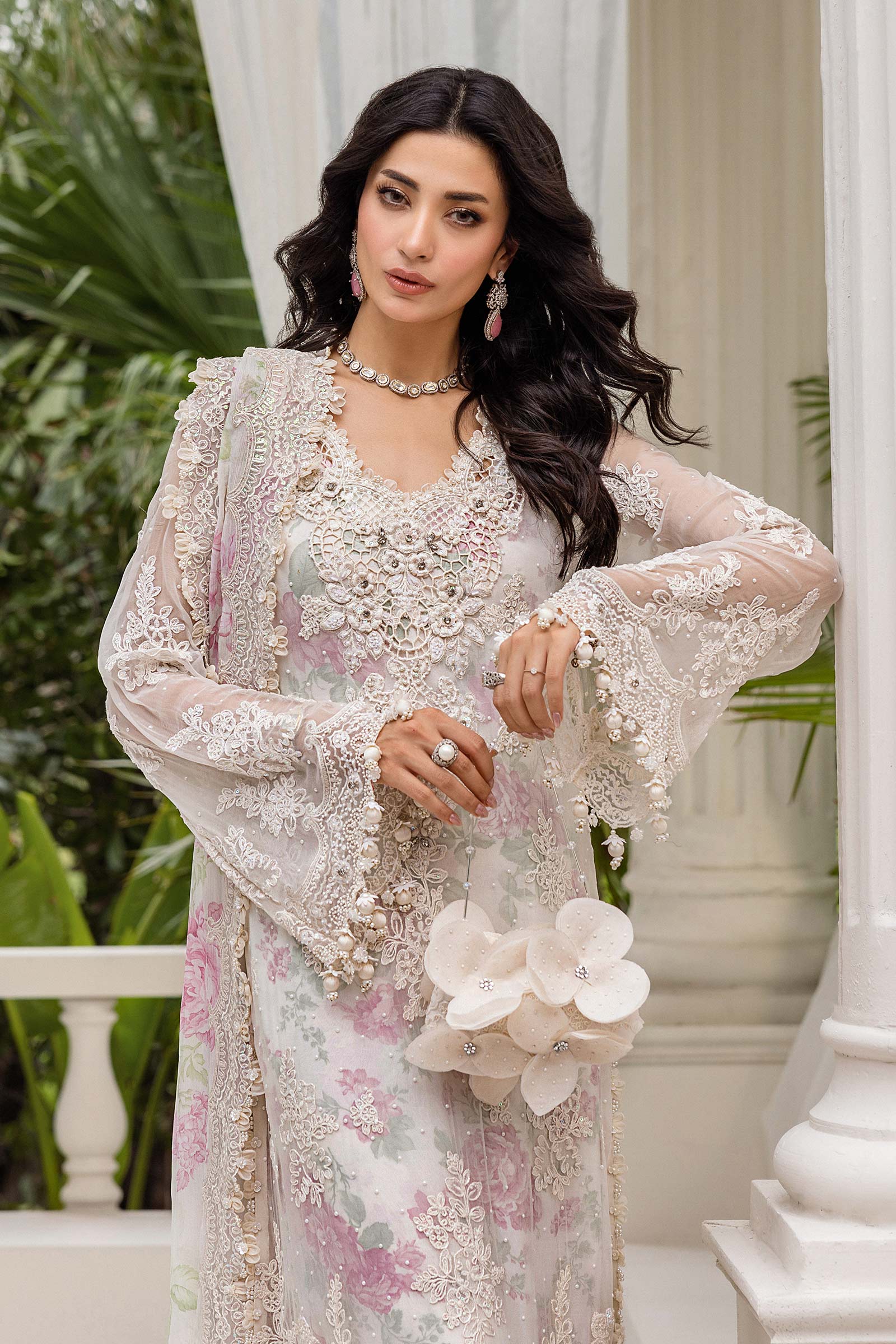 Maria b 3 Piece Unstitched Embroidered Chiffon Suit | MPC-25-101 - Rang-e-Khaas