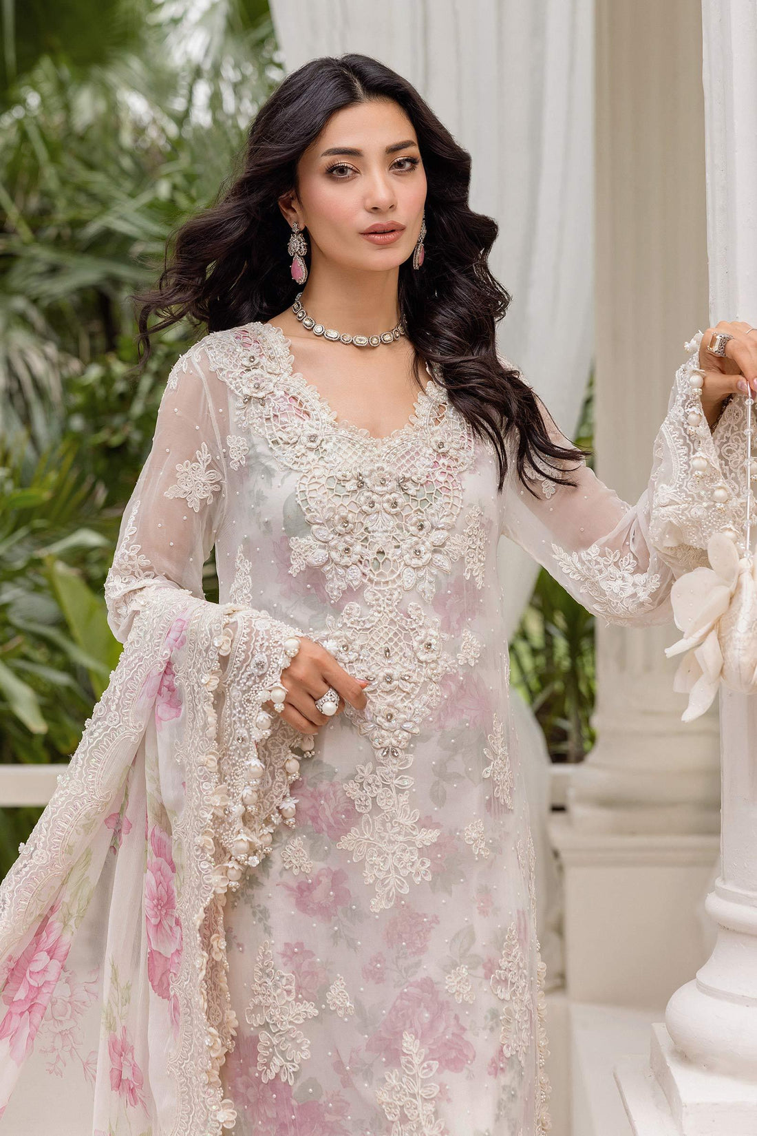 Maria b 3 Piece Unstitched Embroidered Chiffon Suit | MPC-25-101 - Rang-e-Khaas