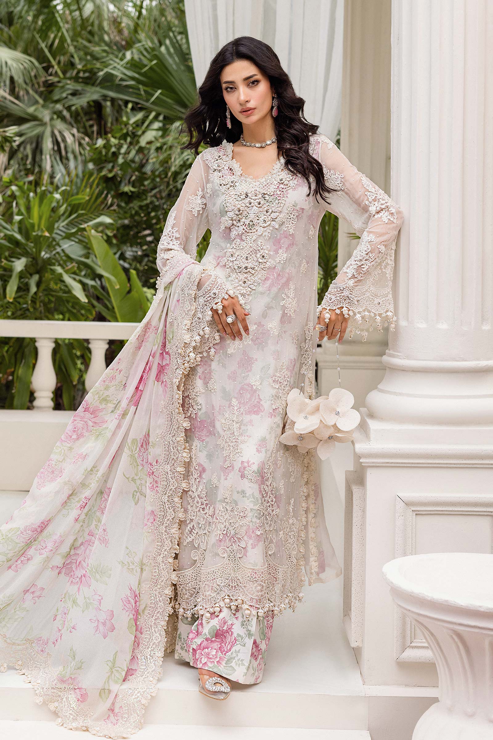 Maria b 3 Piece Unstitched Embroidered Chiffon Suit | MPC-25-101 - Rang-e-Khaas